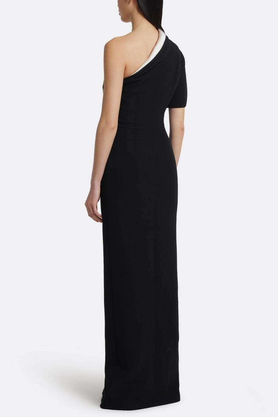 Contrast Color One Shoulder Slit Maxi Dress