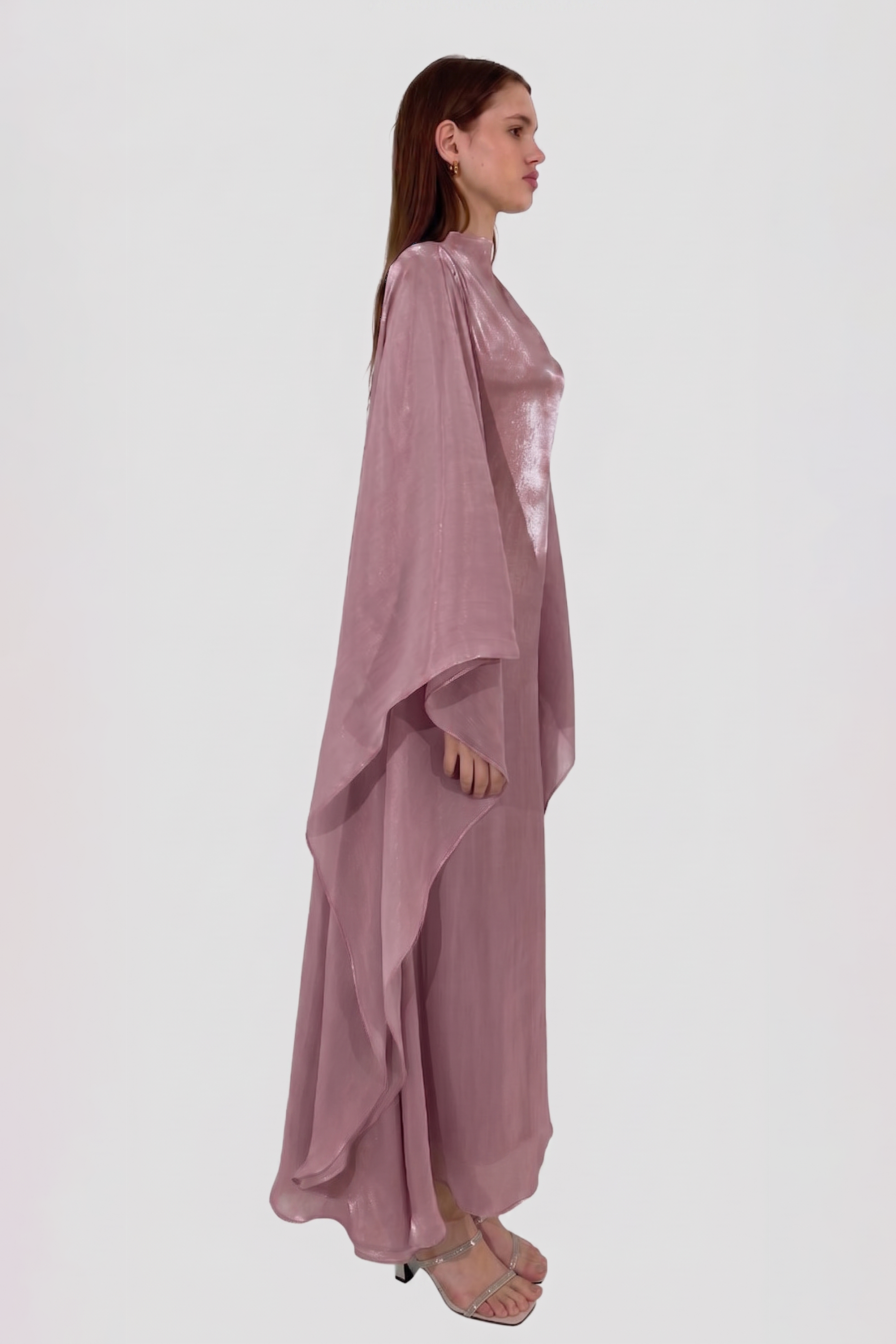 Organza High Neck Batwing Sleeve Midi Dress