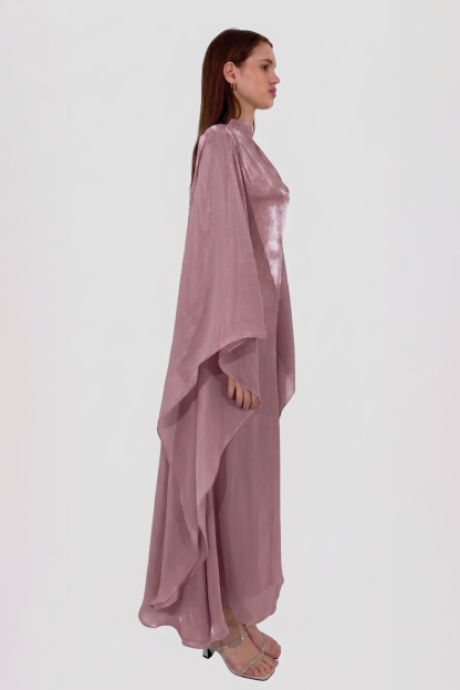 Organza High Neck Batwing Sleeve Midi Dress