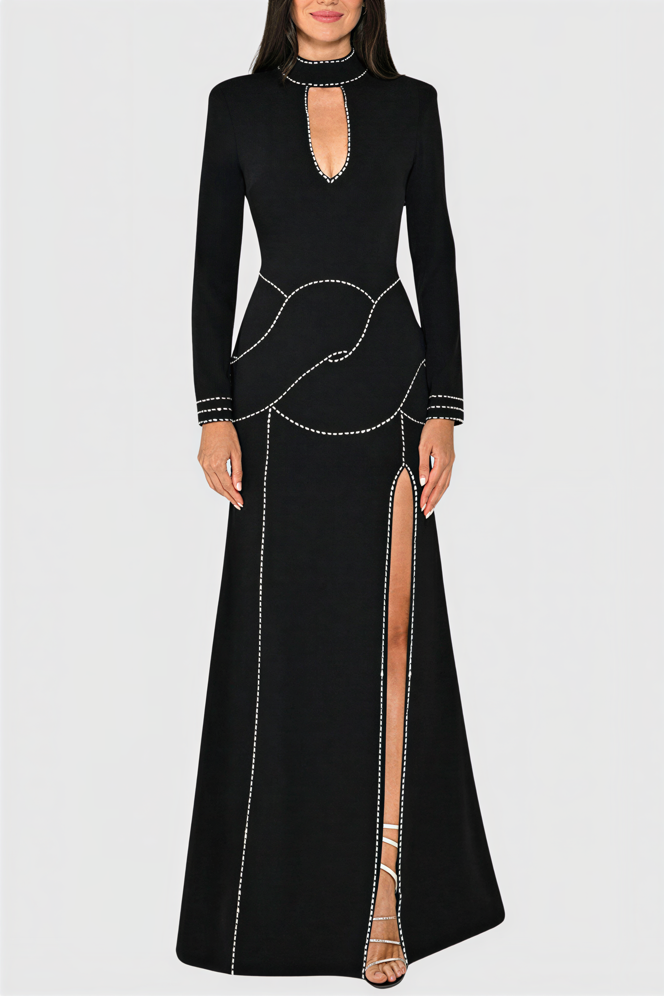 Rhinestone Cut-Out Backless Maxi Dress