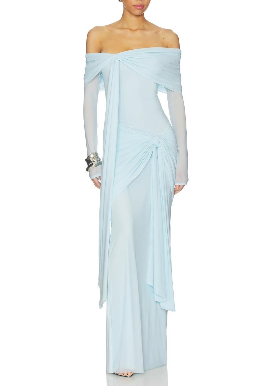 Off Shoulder Gathering Maxi Dress