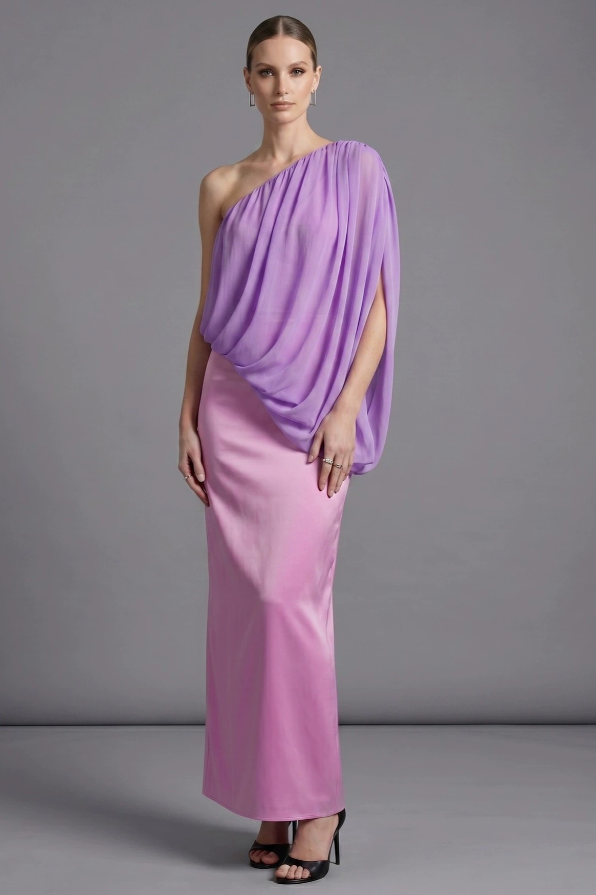One Shoulder Gathering Midi Dress