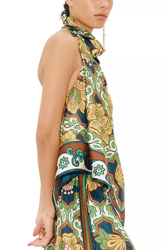 Halter Neck Stand Collar Top & High Waist  Pants Set