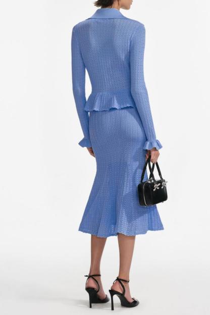 Pointelle Ruffle Knit Midi Dress