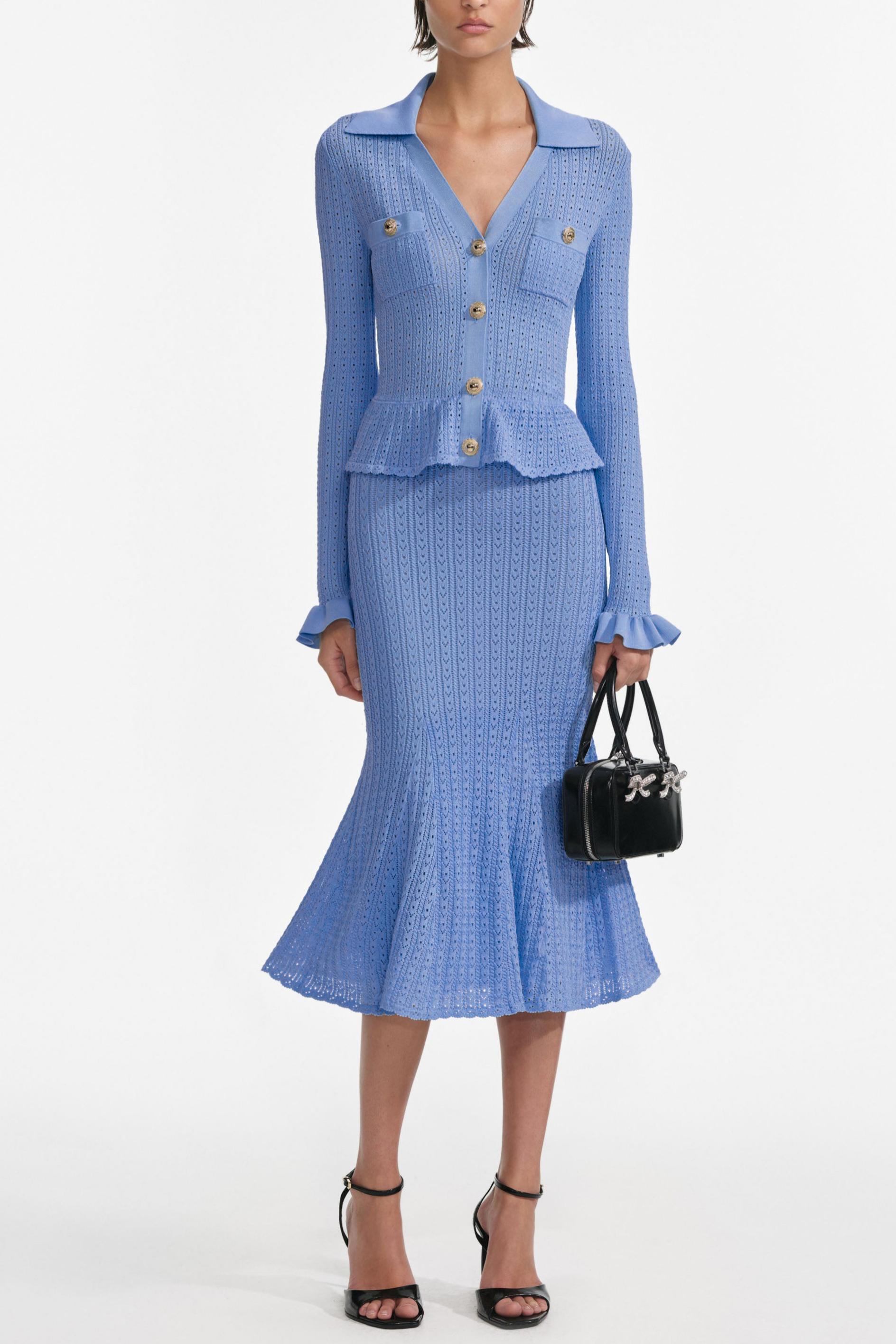 Pointelle Ruffle Knit Midi Dress