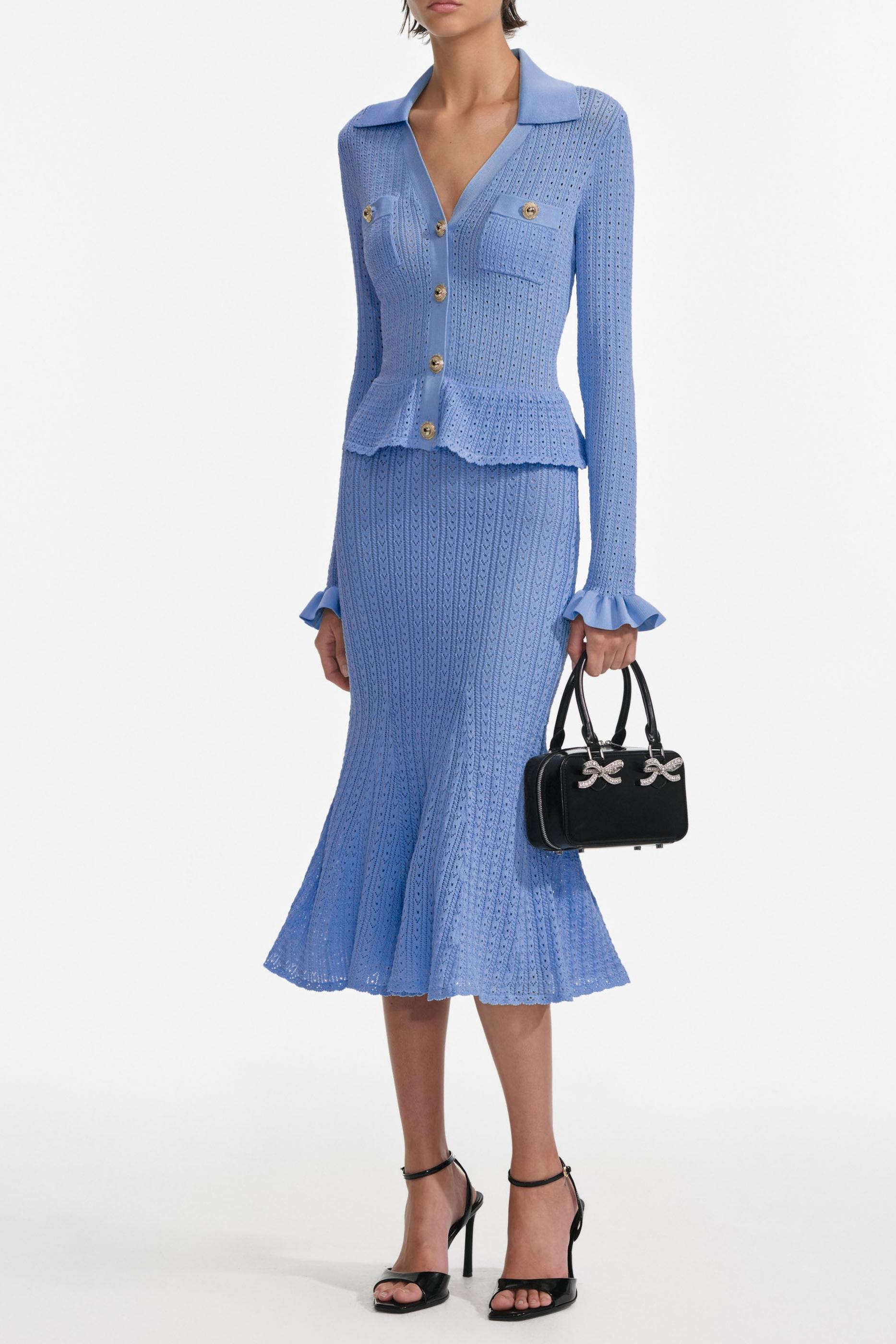 Pointelle Ruffle Knit Midi Dress