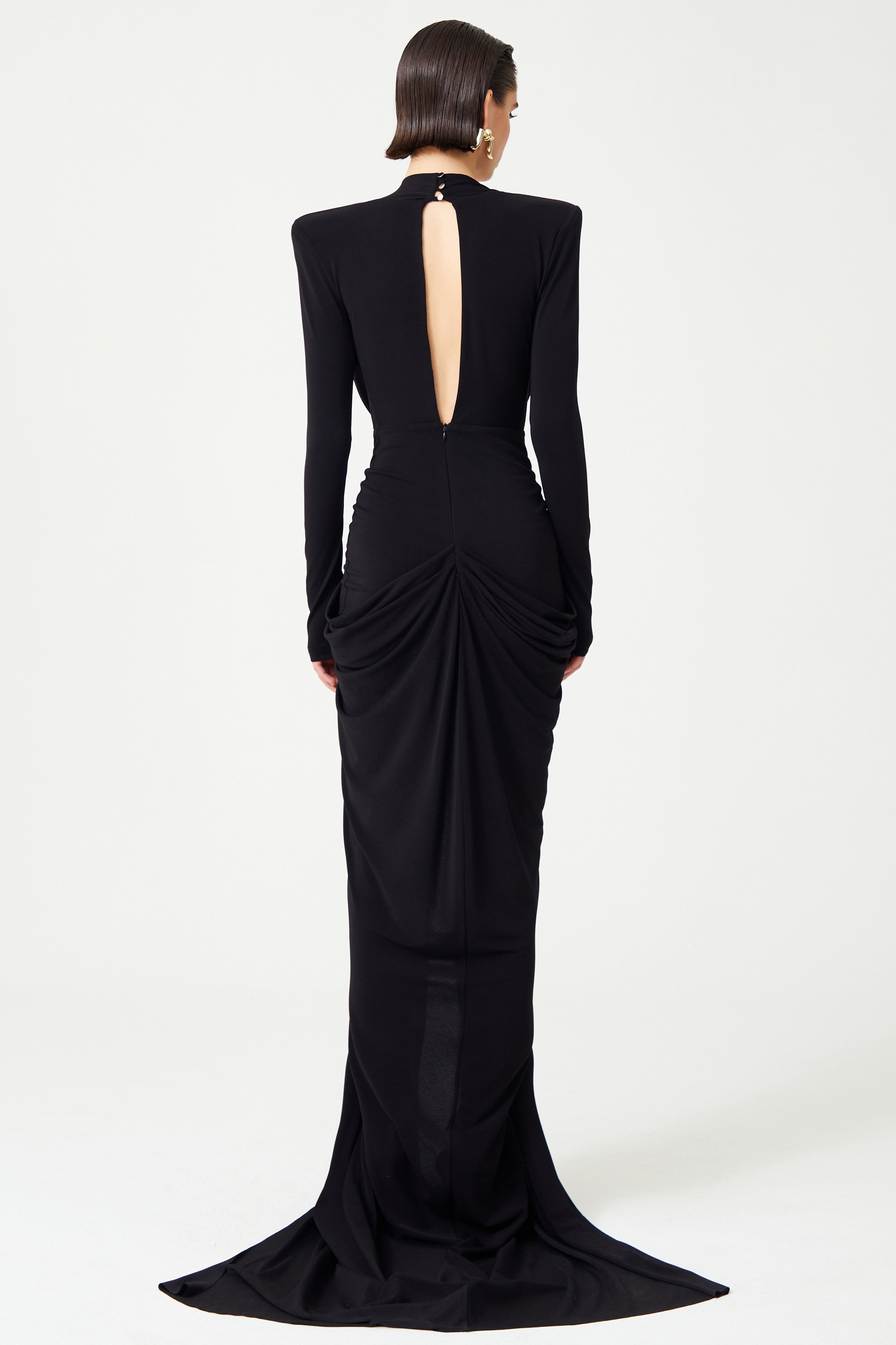 Beaded Embroidered Flower Gathering V-Neck Maxi Dress