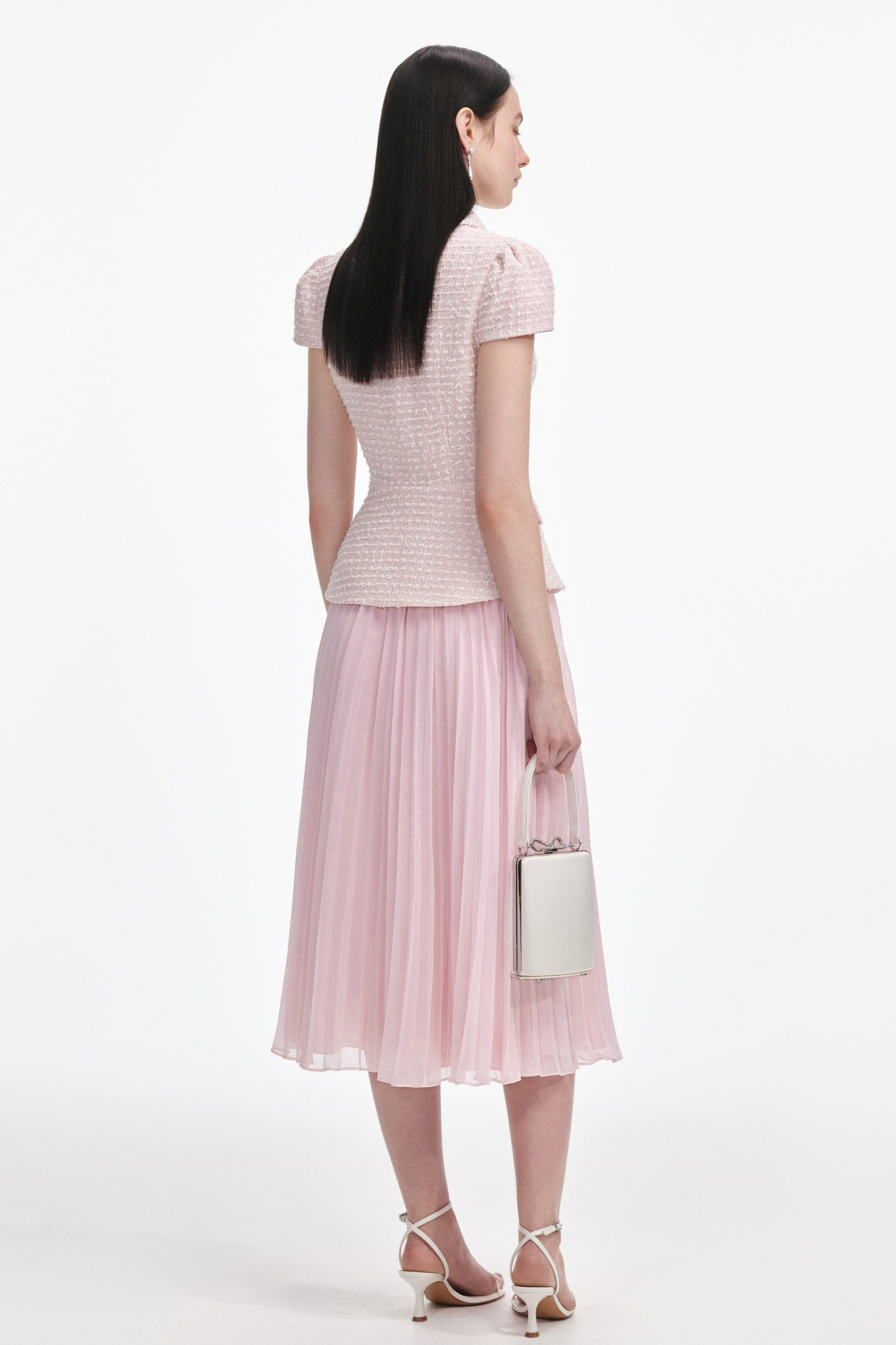 Bow Trim Top & High Waist Midi Skirt Set