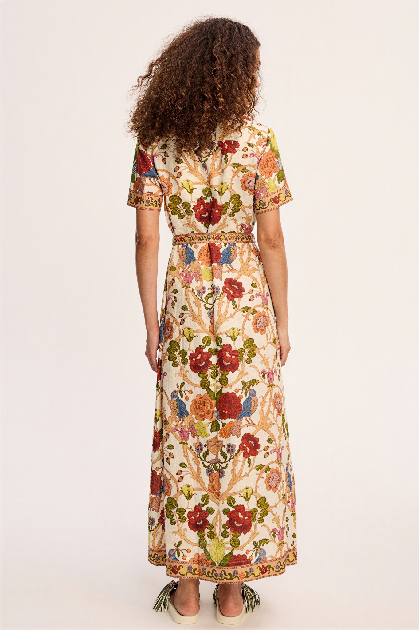 Floral Print Flapped Lace-Up Midi Dress