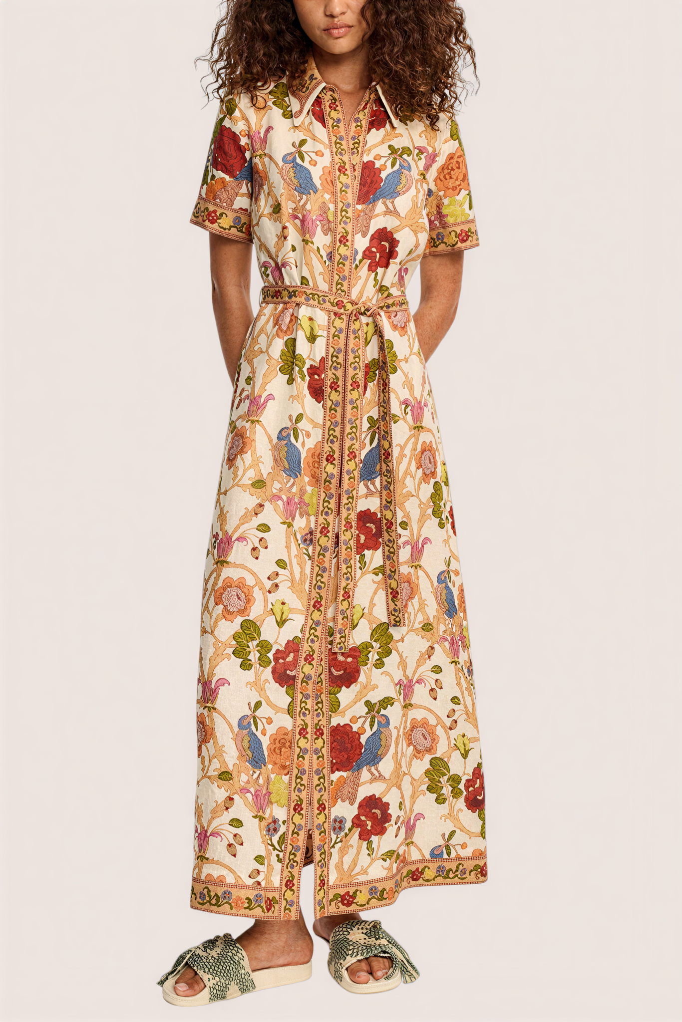 Floral Print Flapped Lace-Up Midi Dress