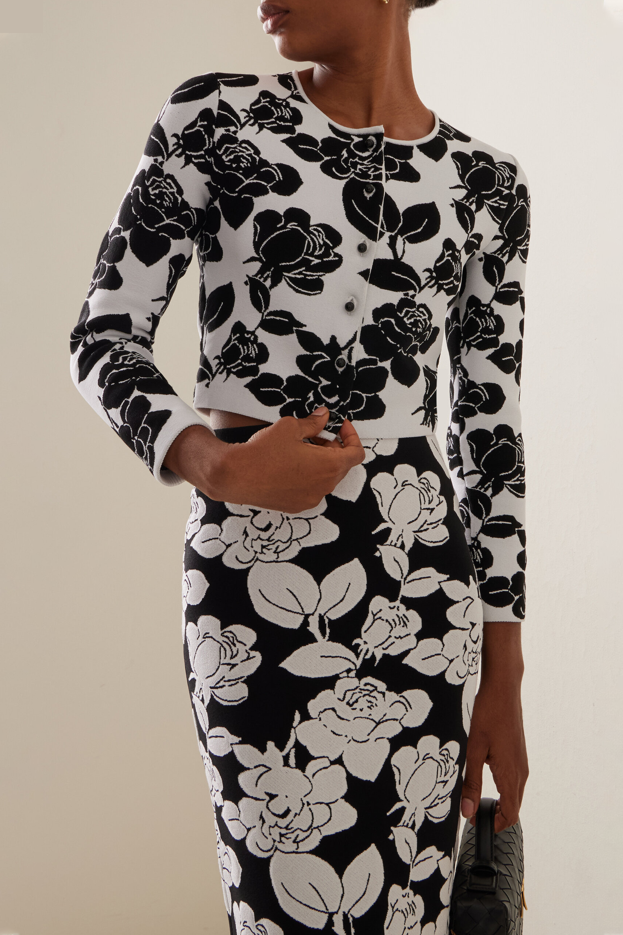Floral Crop Cardigan & High Wasit Midi Skirt Set