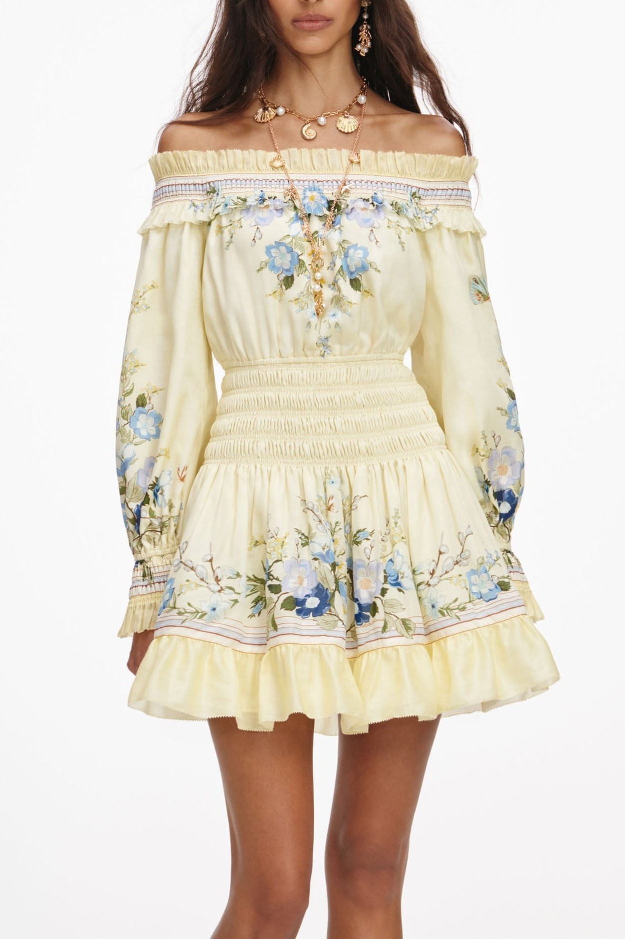 Off Shoulder Floral Print Mini Dress