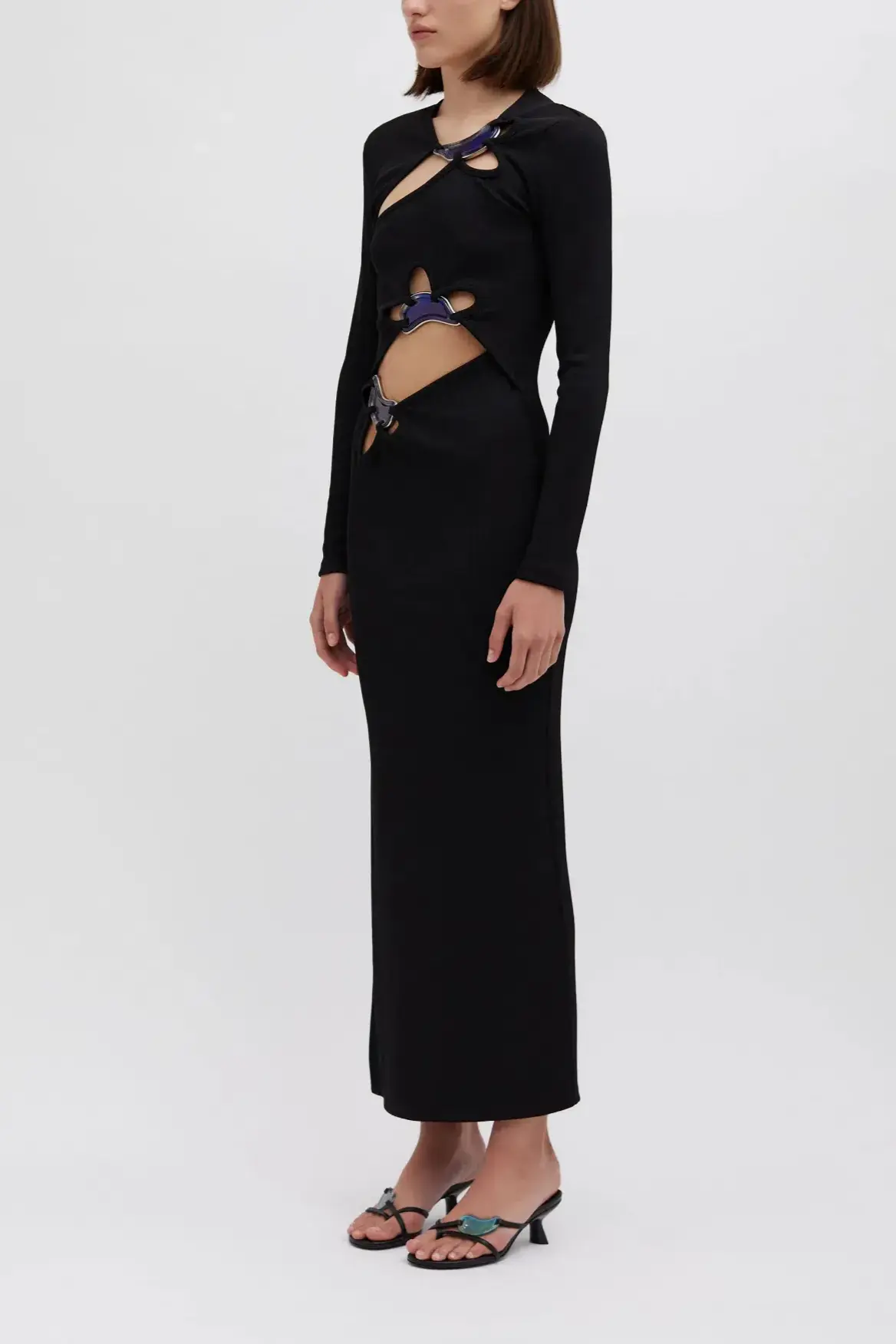 Cut-Out Metal Decorations Midi Dress