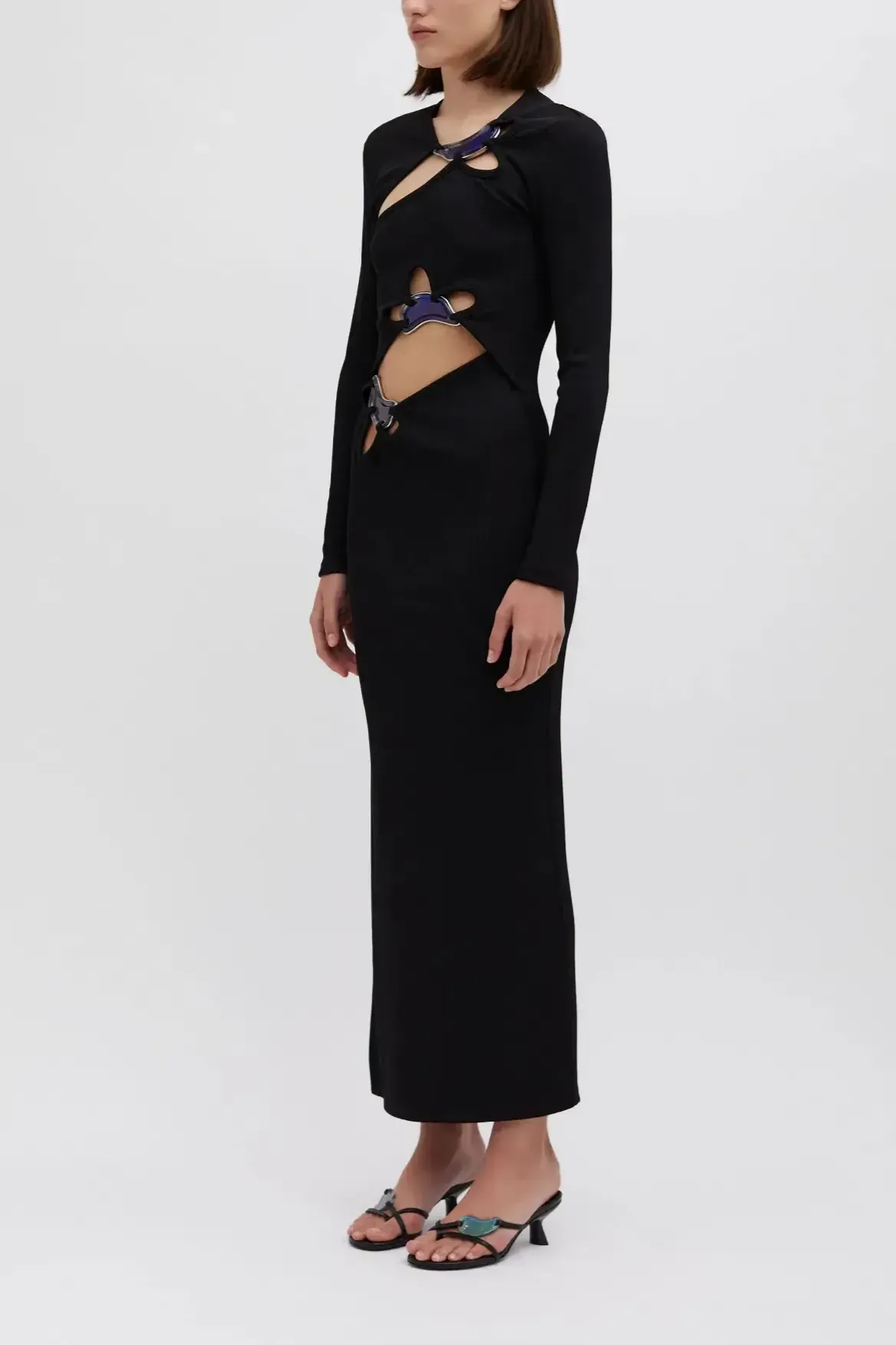 Cut-Out Metal Decorations Midi Dress