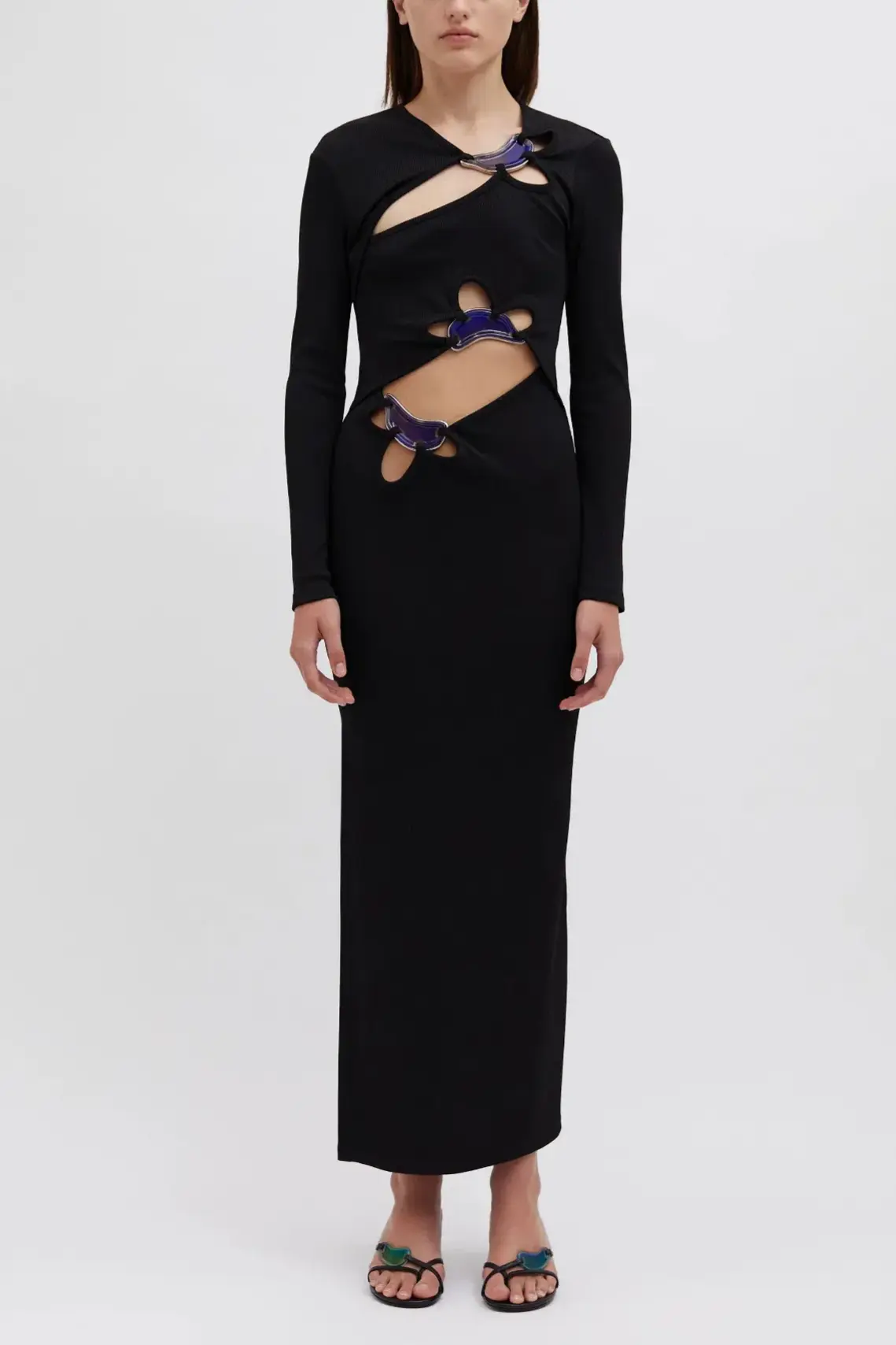 Cut-Out Metal Decorations Midi Dress