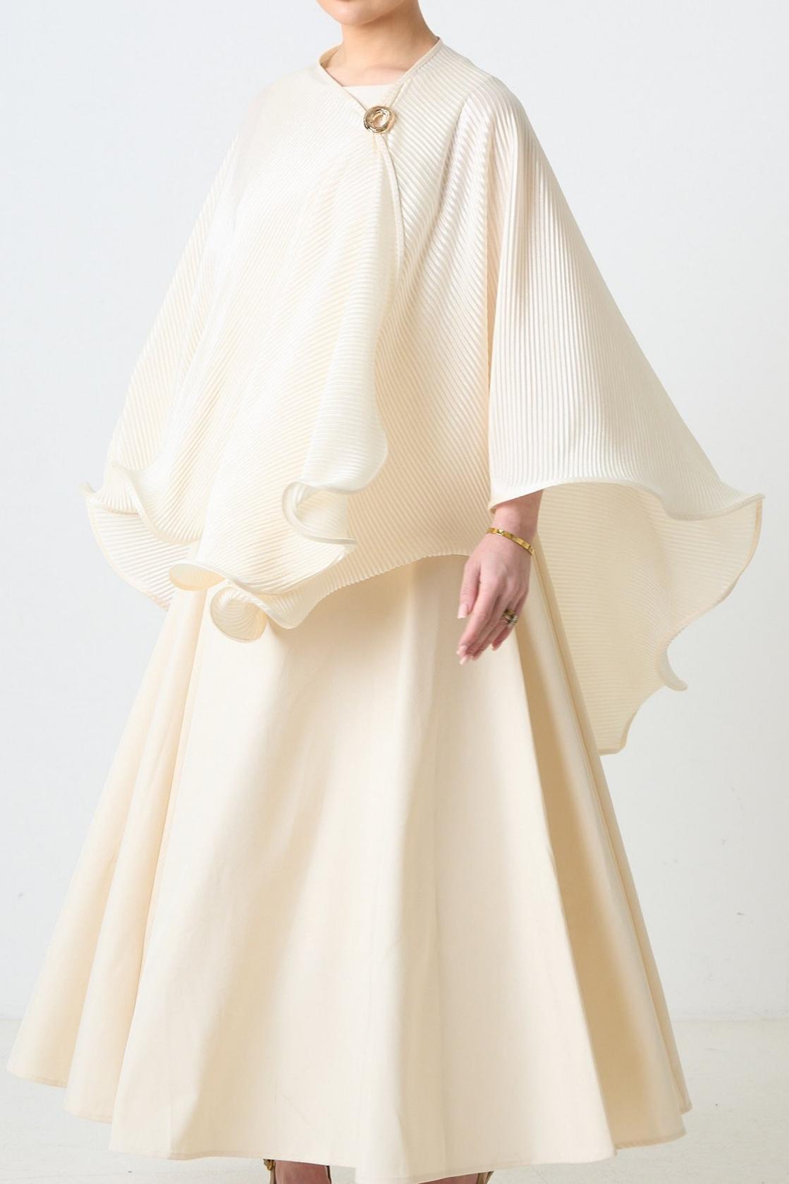 Pleated Metal Decorations Cape Top & Sleeveless Midi Dress Set