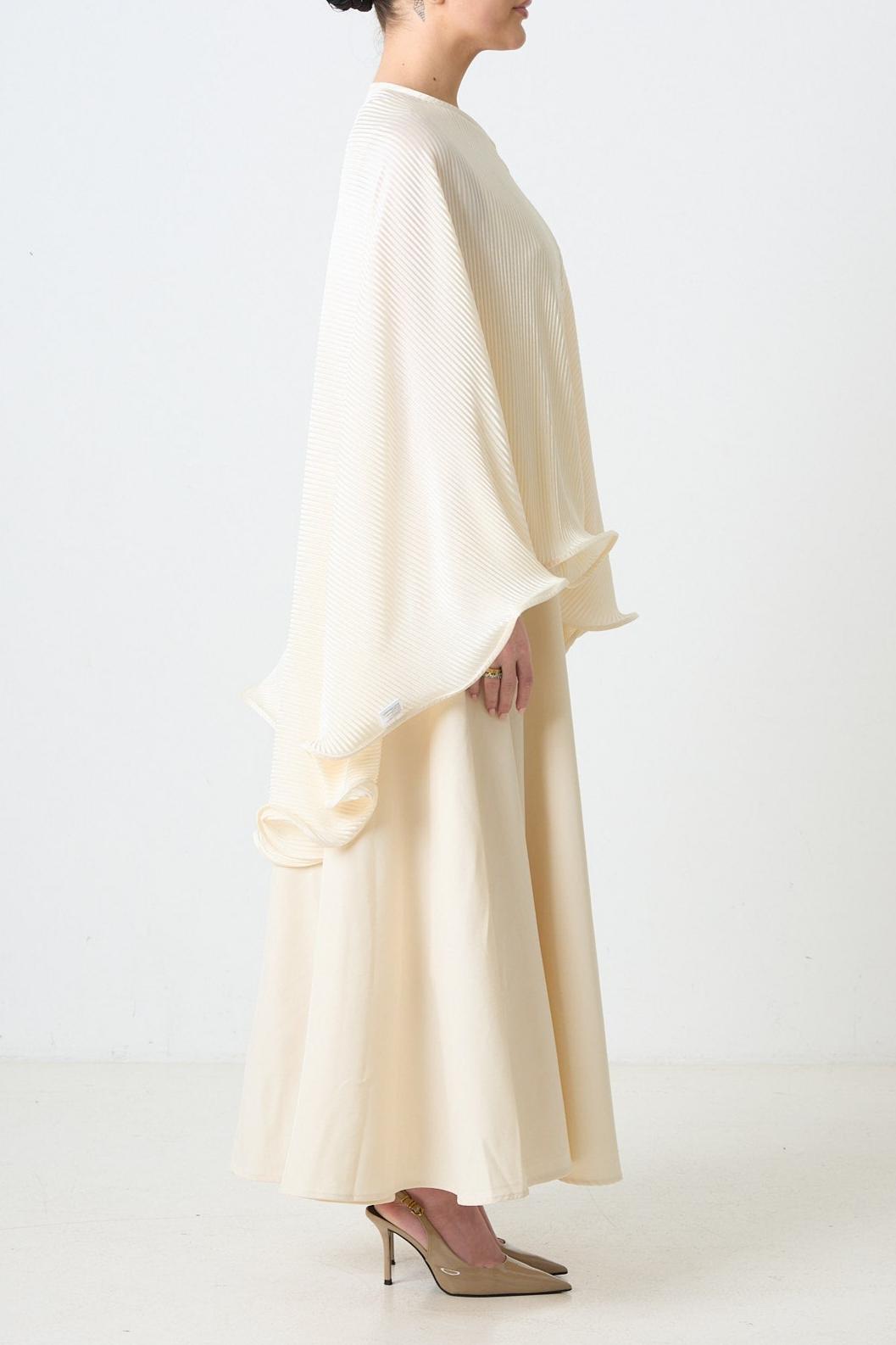 Pleated Metal Decorations Cape Top & Sleeveless Midi Dress Set