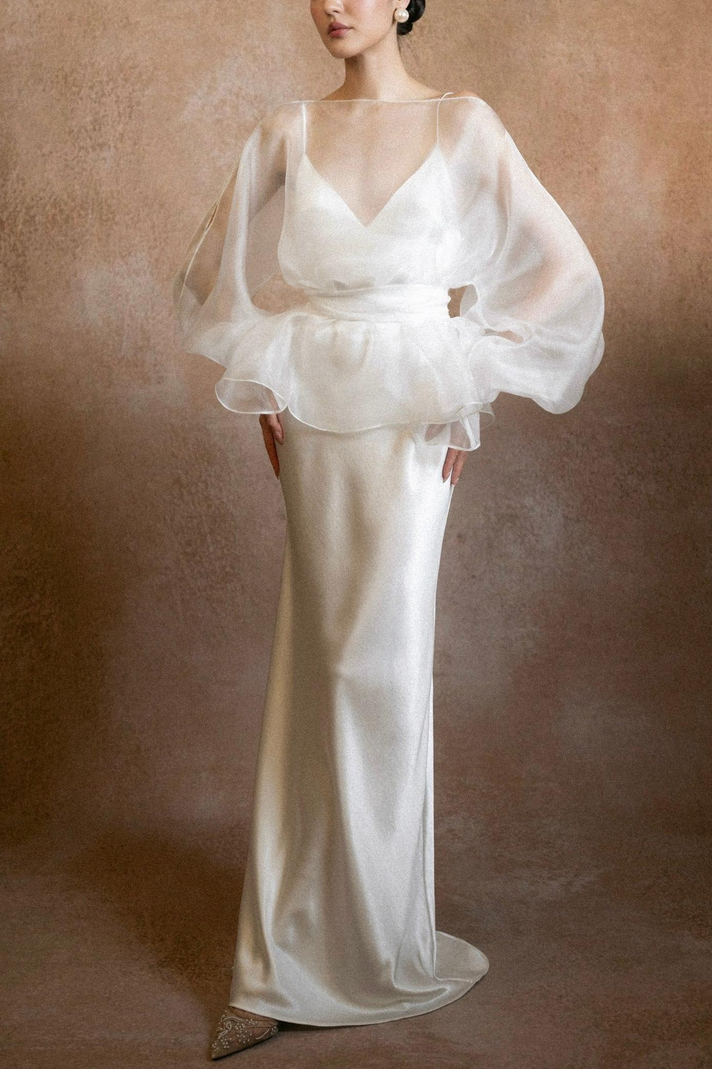 Boat Neck Lantern Sleeve Maxi Dress With Belt
