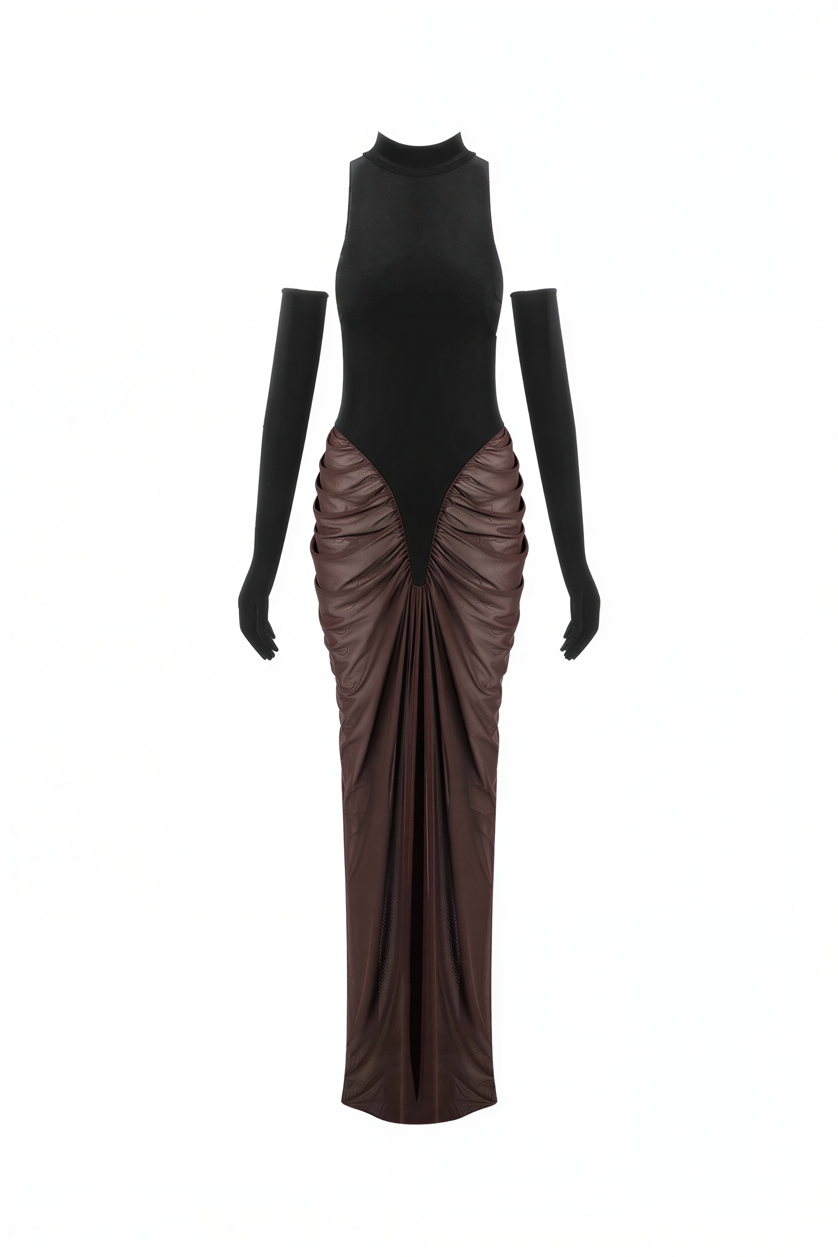Velvet Splicing Gathering Maxi Dress With Gloves