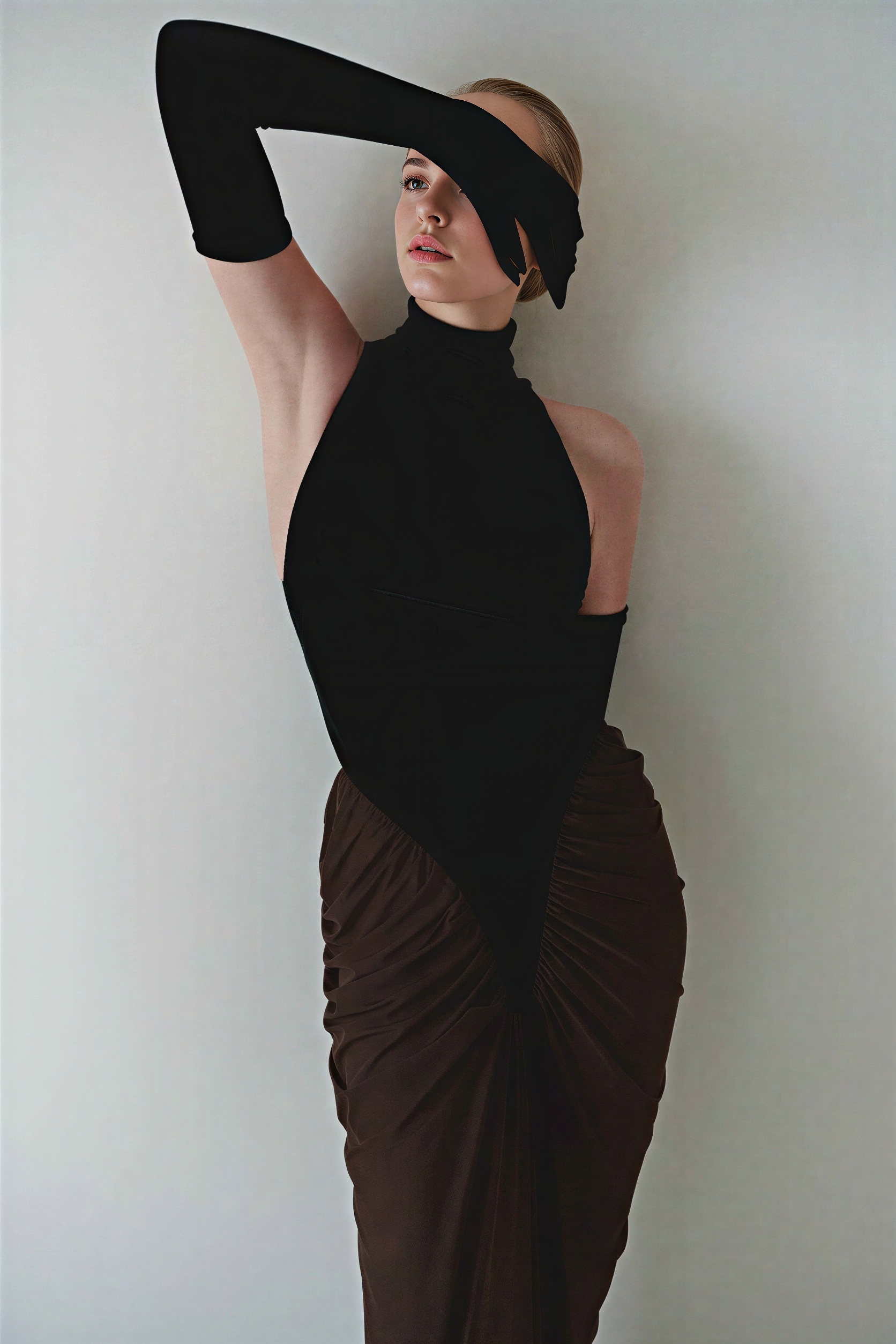 Velvet Splicing Gathering Maxi Dress With Gloves