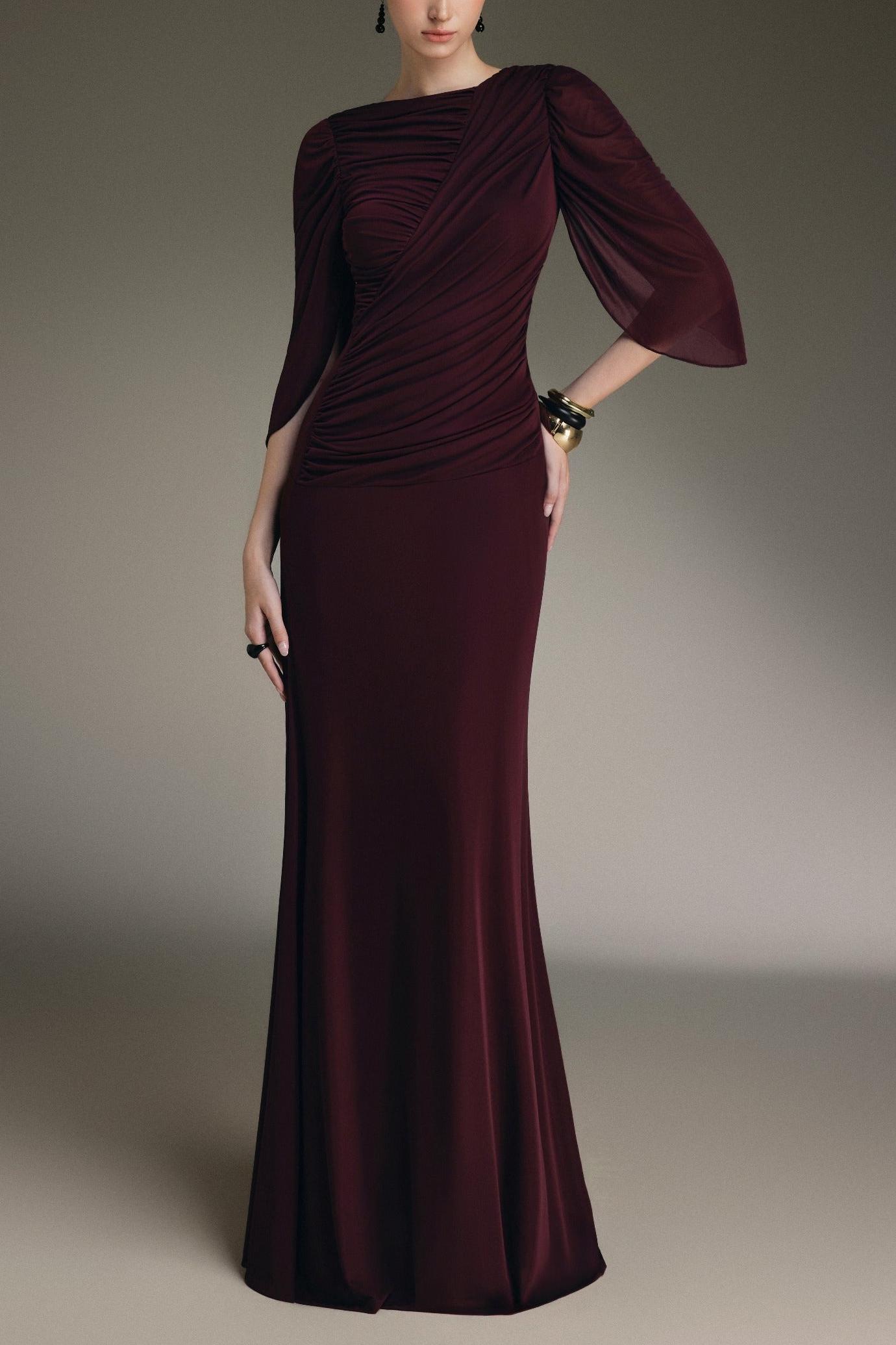 Solid Flapped Gathering Maxi Dress