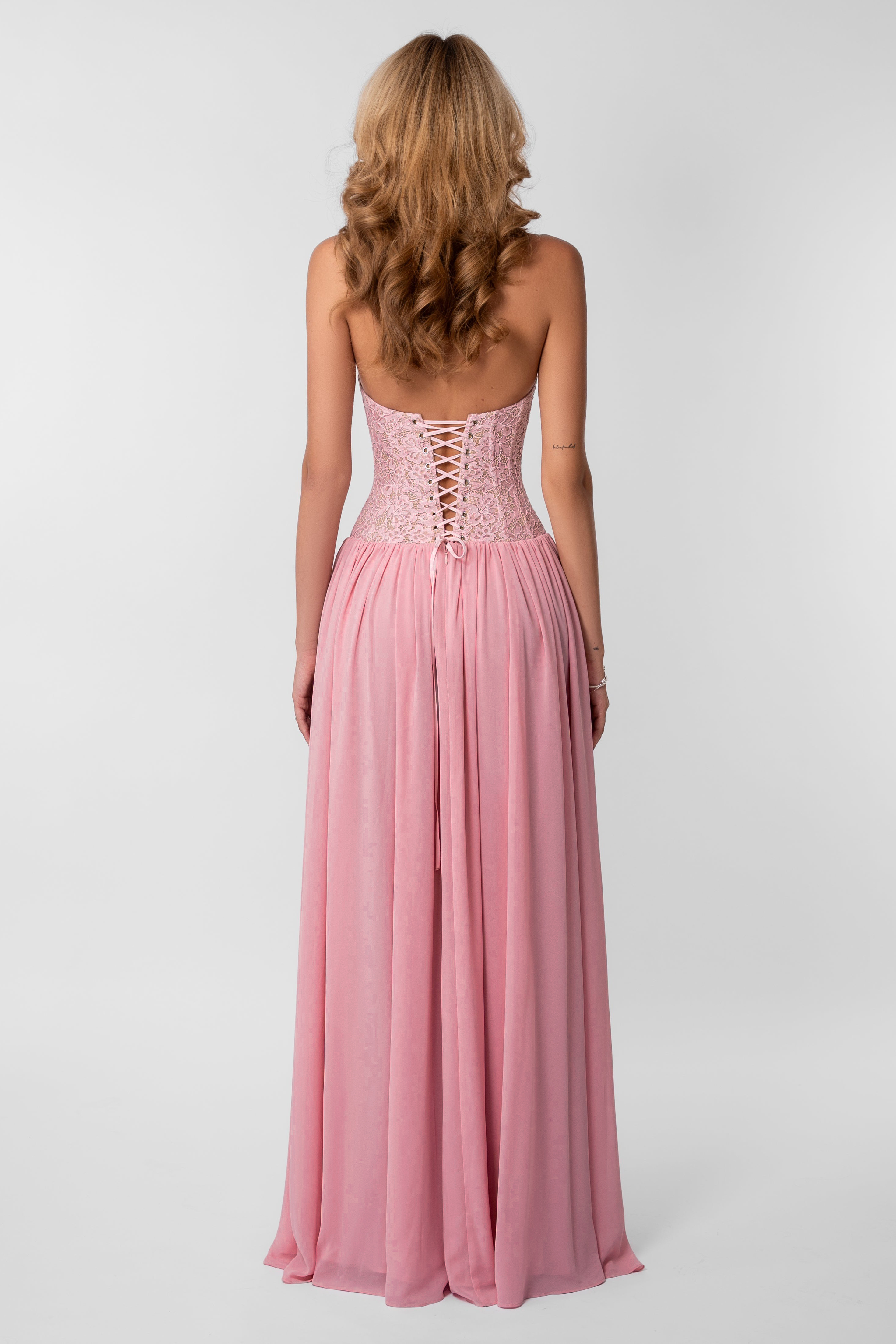 Lace Gathering Halter Neck Maxi Dress