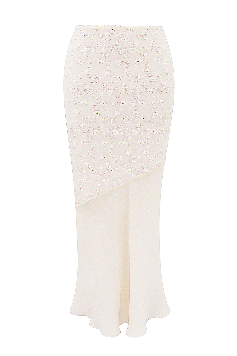Embroidered Button Top & High Waist Midi Skirt Set