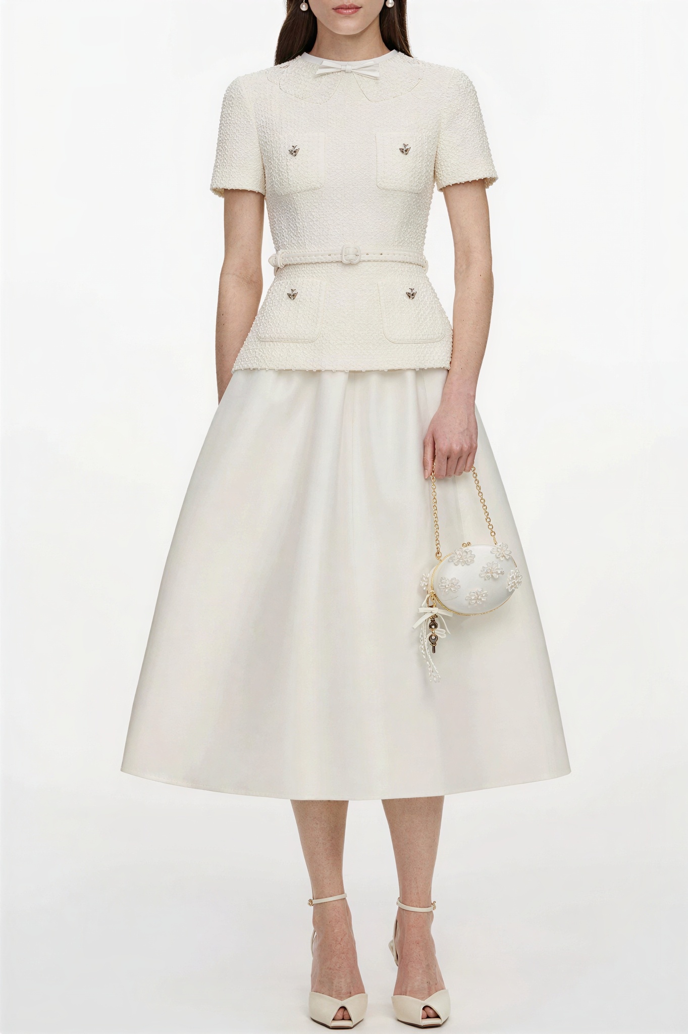 Lace Button Midi Dress With Belt