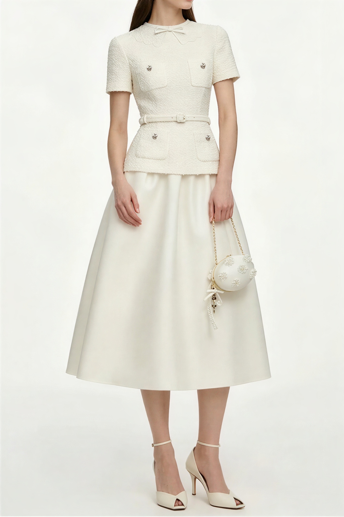 Lace Button Midi Dress With Belt