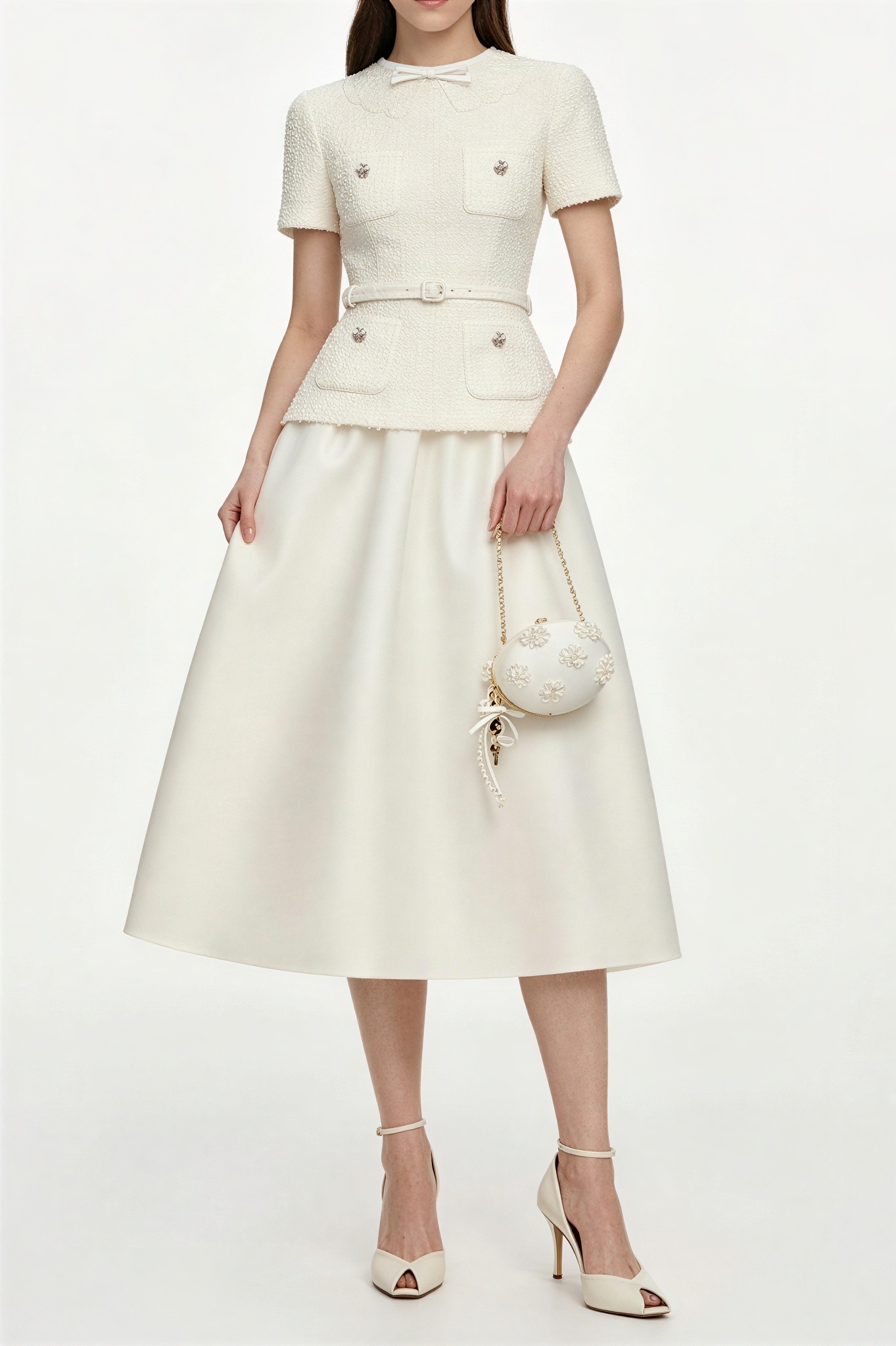 Lace Button Midi Dress With Belt