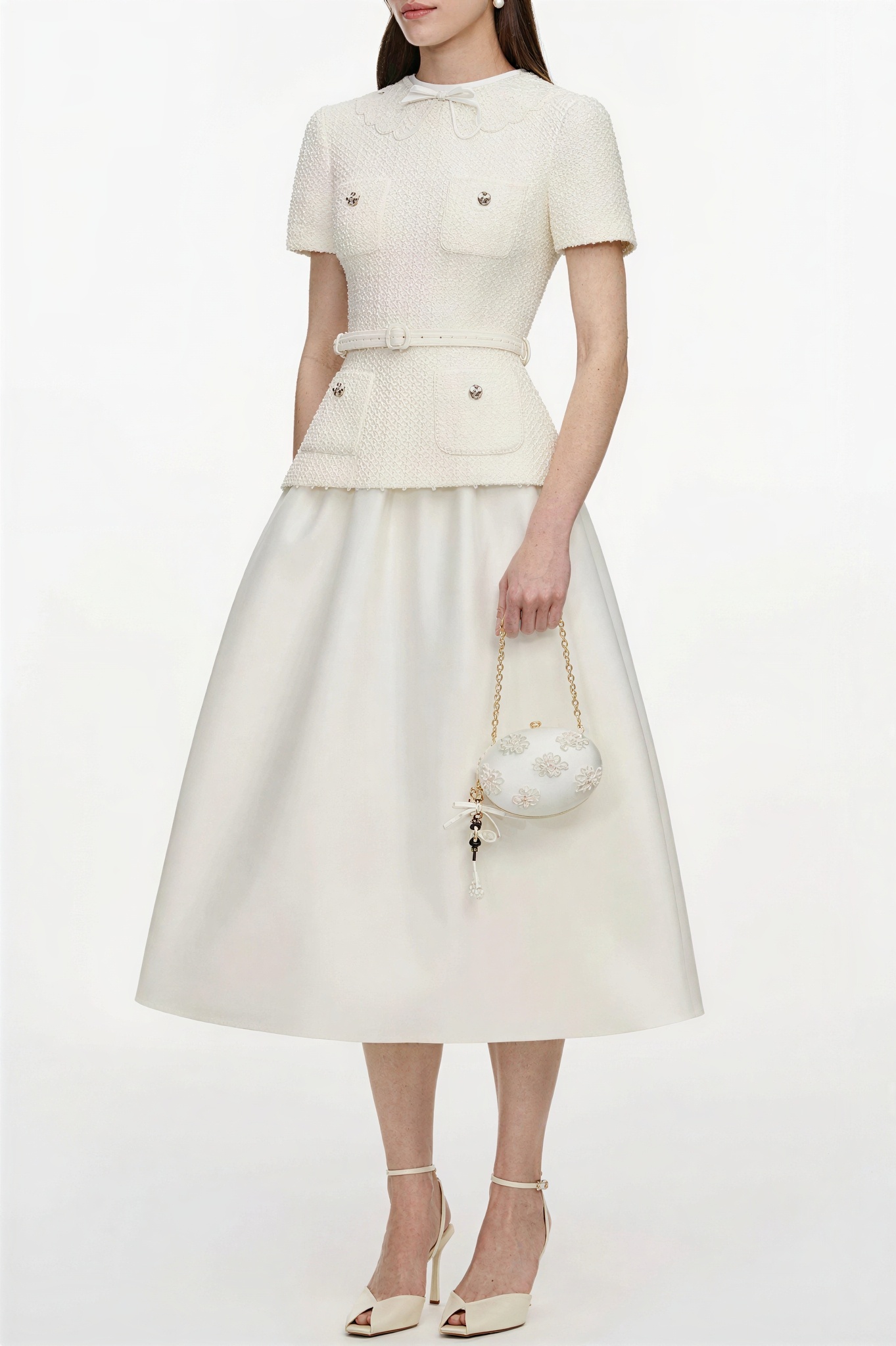 Lace Button Midi Dress With Belt