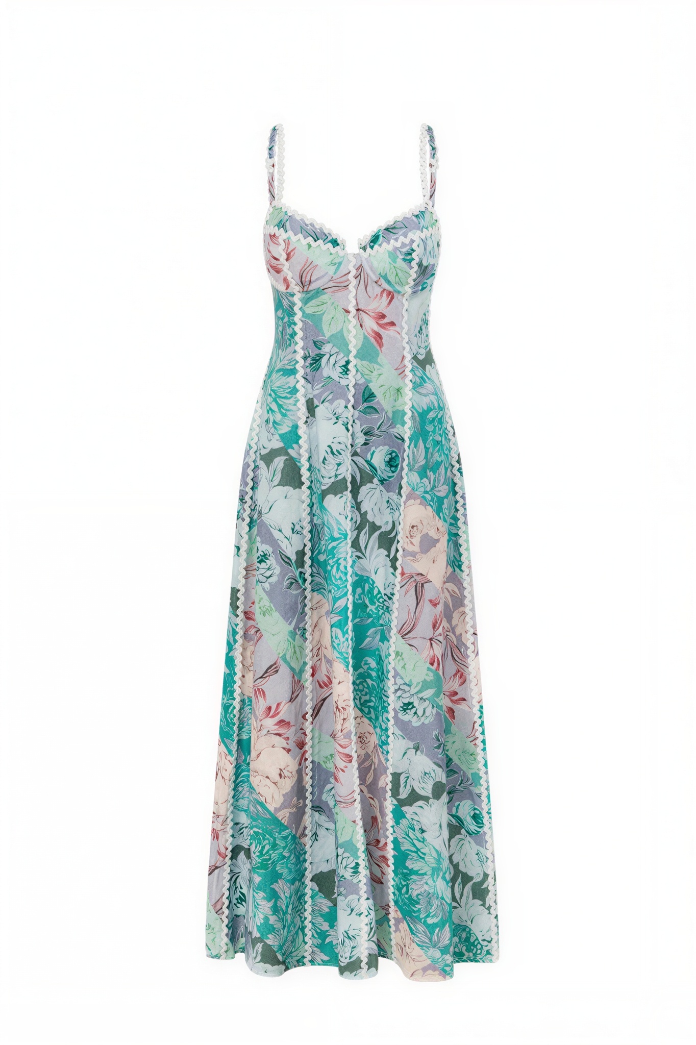 Floral Wave Trim Slip Maxi Dress