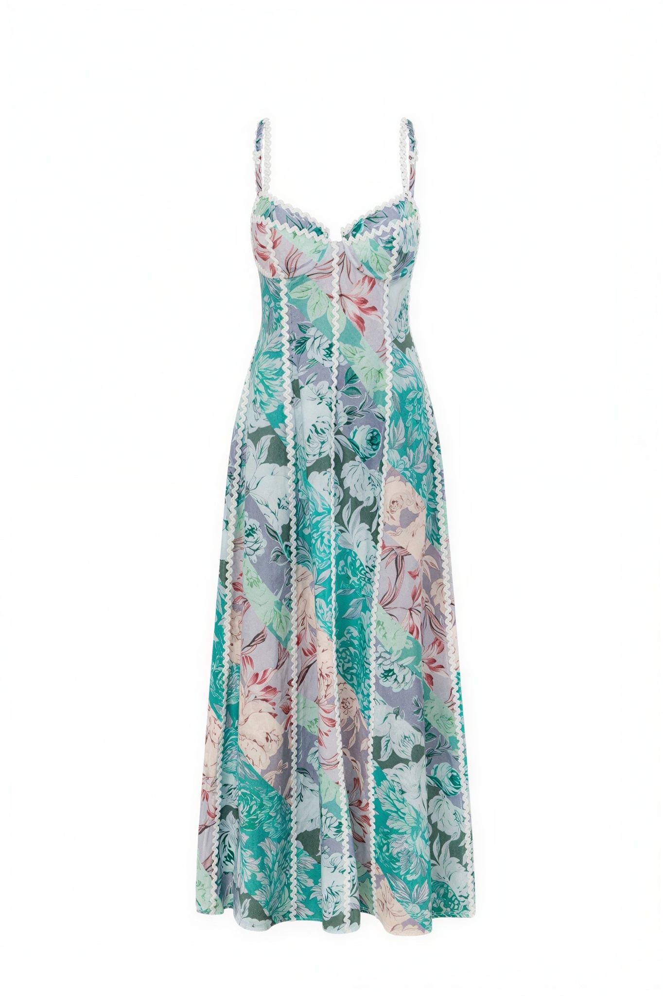 Floral Wave Trim Slip Maxi Dress