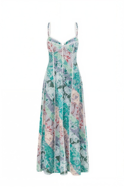 Floral Wave Trim Slip Maxi Dress