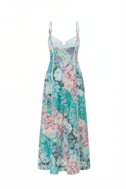 Floral Wave Trim Slip Maxi Dress