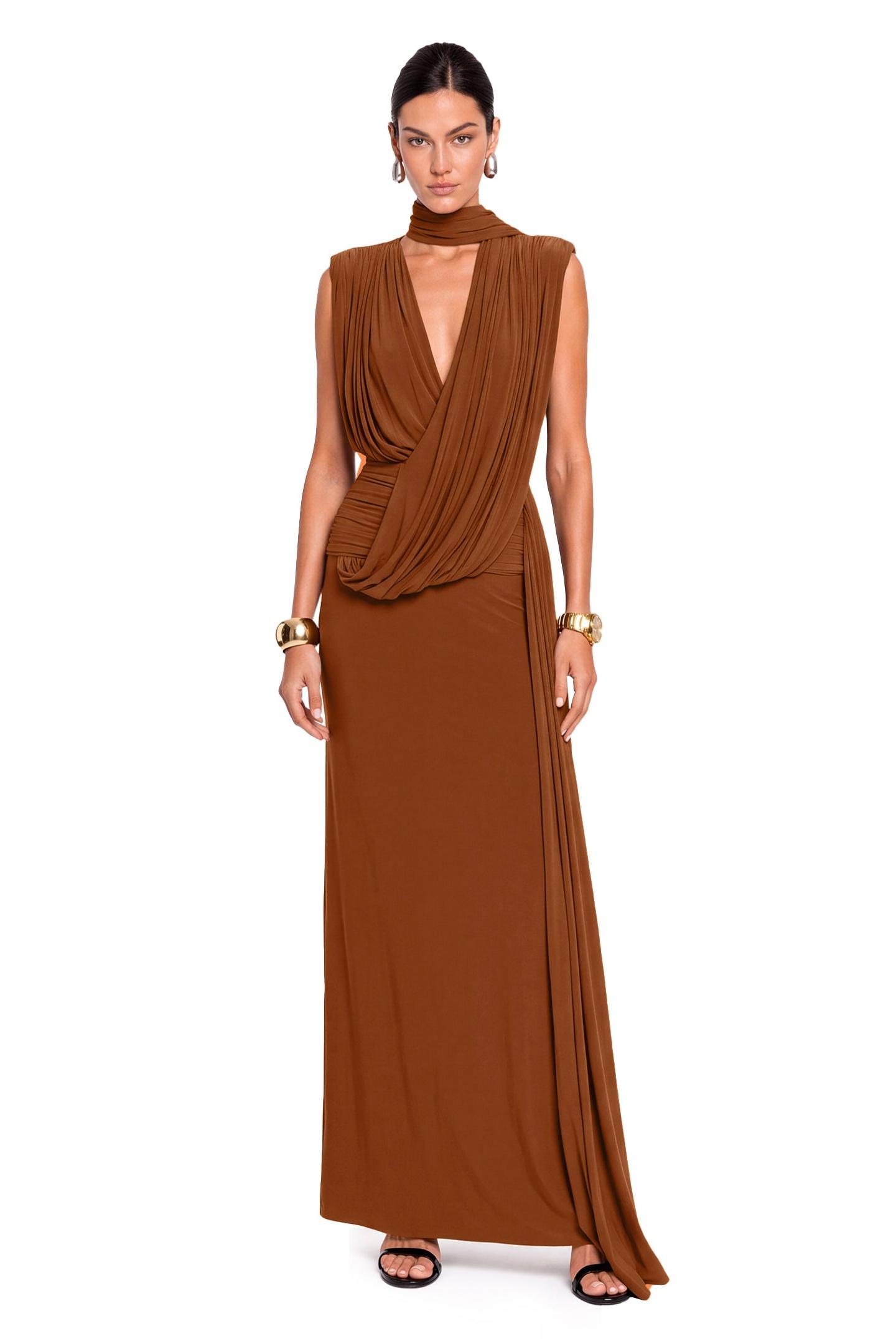 Jersey Ruched V-Neck Maxi Dress