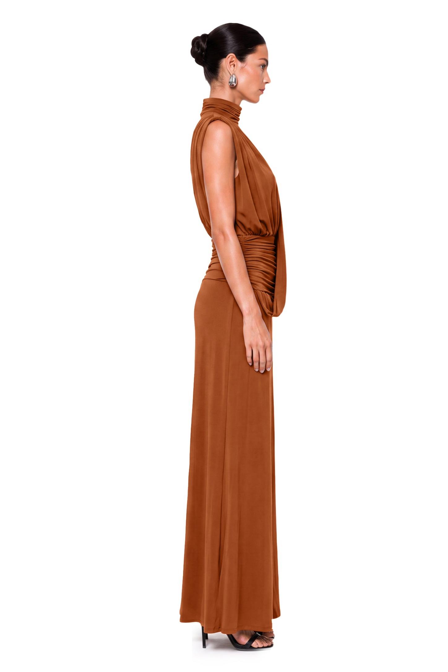 Jersey Ruched V-Neck Maxi Dress