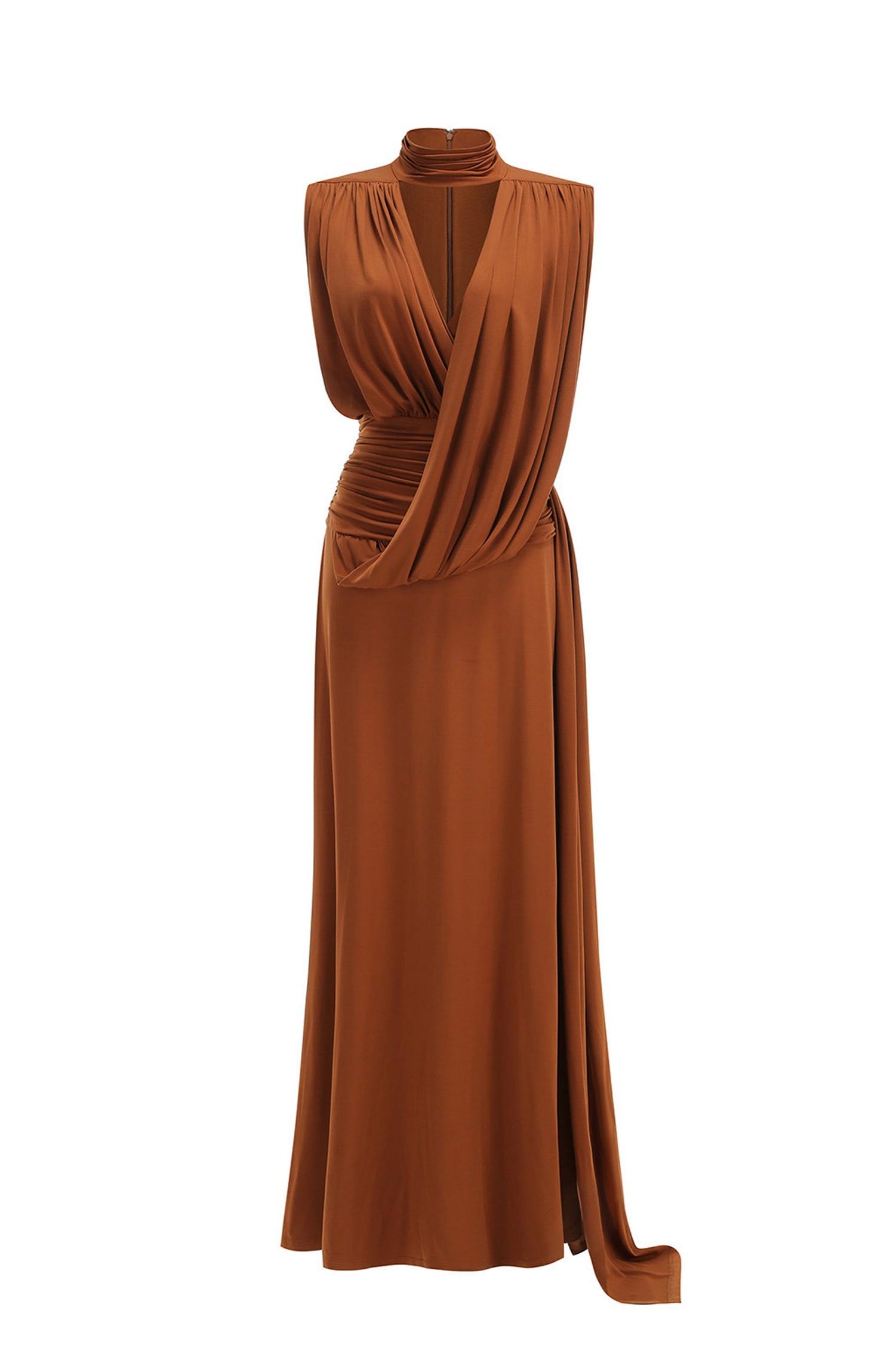 Jersey Ruched V-Neck Maxi Dress