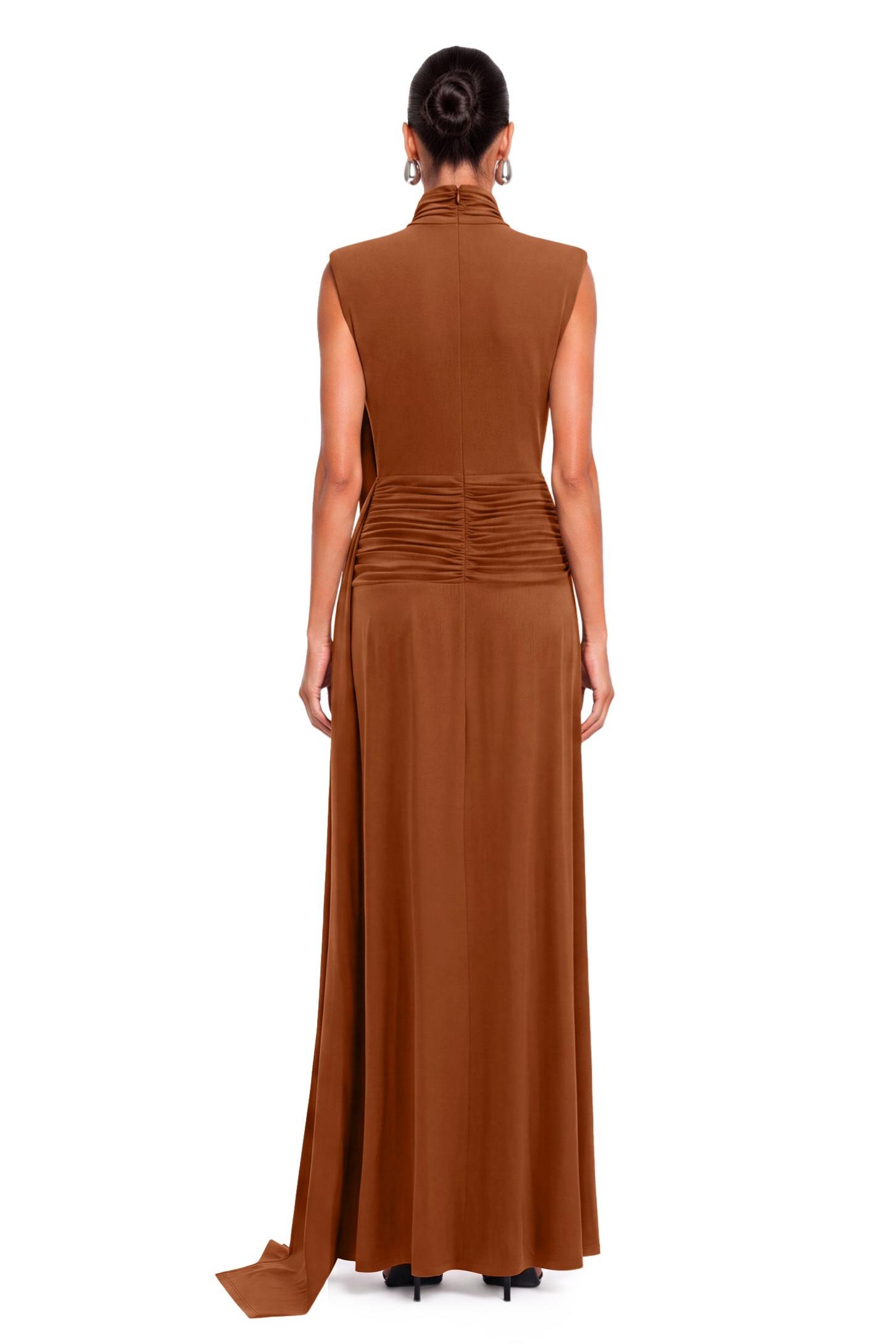Jersey Ruched V-Neck Maxi Dress