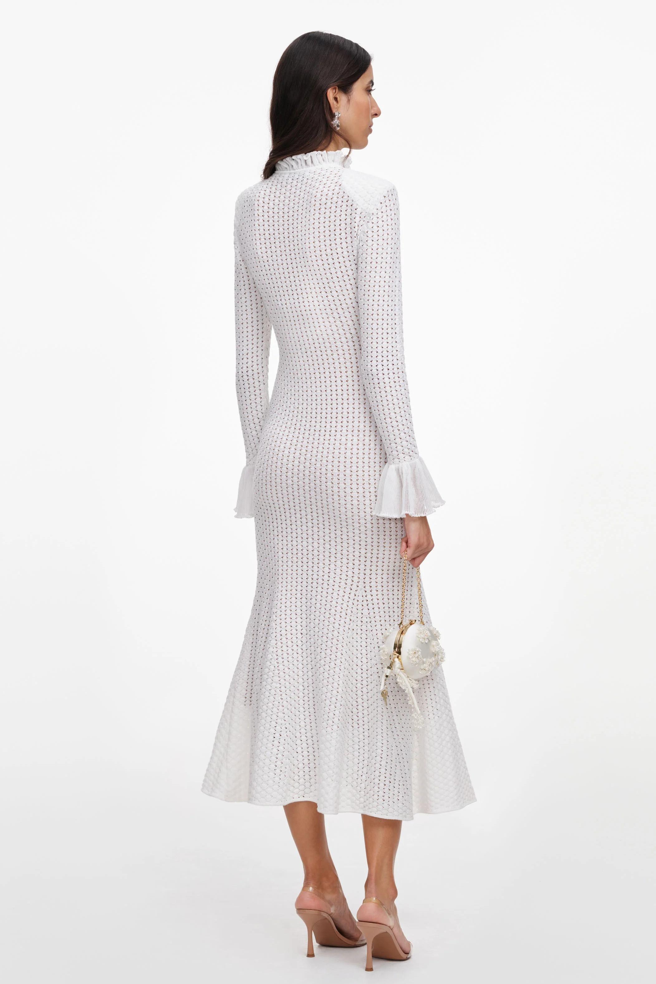 Frill Button Long Sleeve Midi Dress