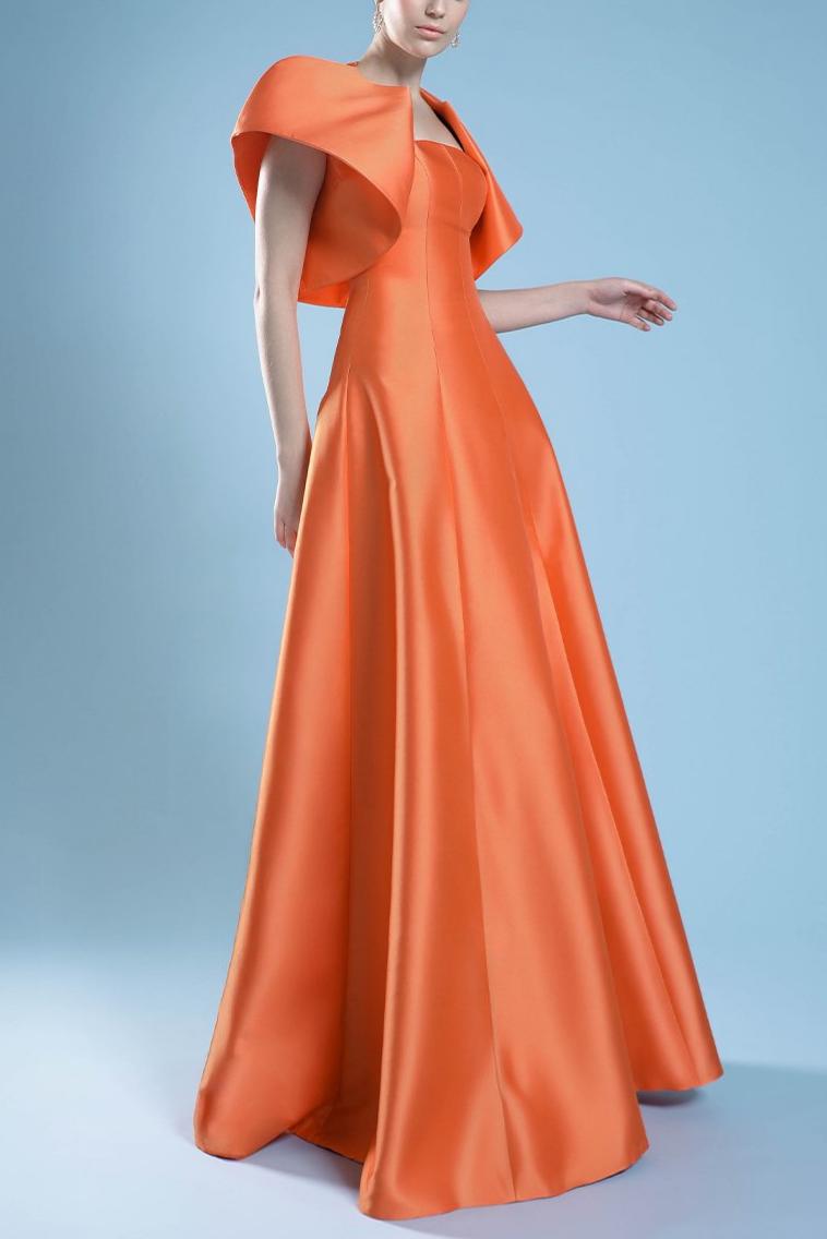 Satin Slip Maxi Dress With Cape