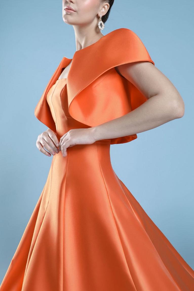Satin Slip Maxi Dress With Cape