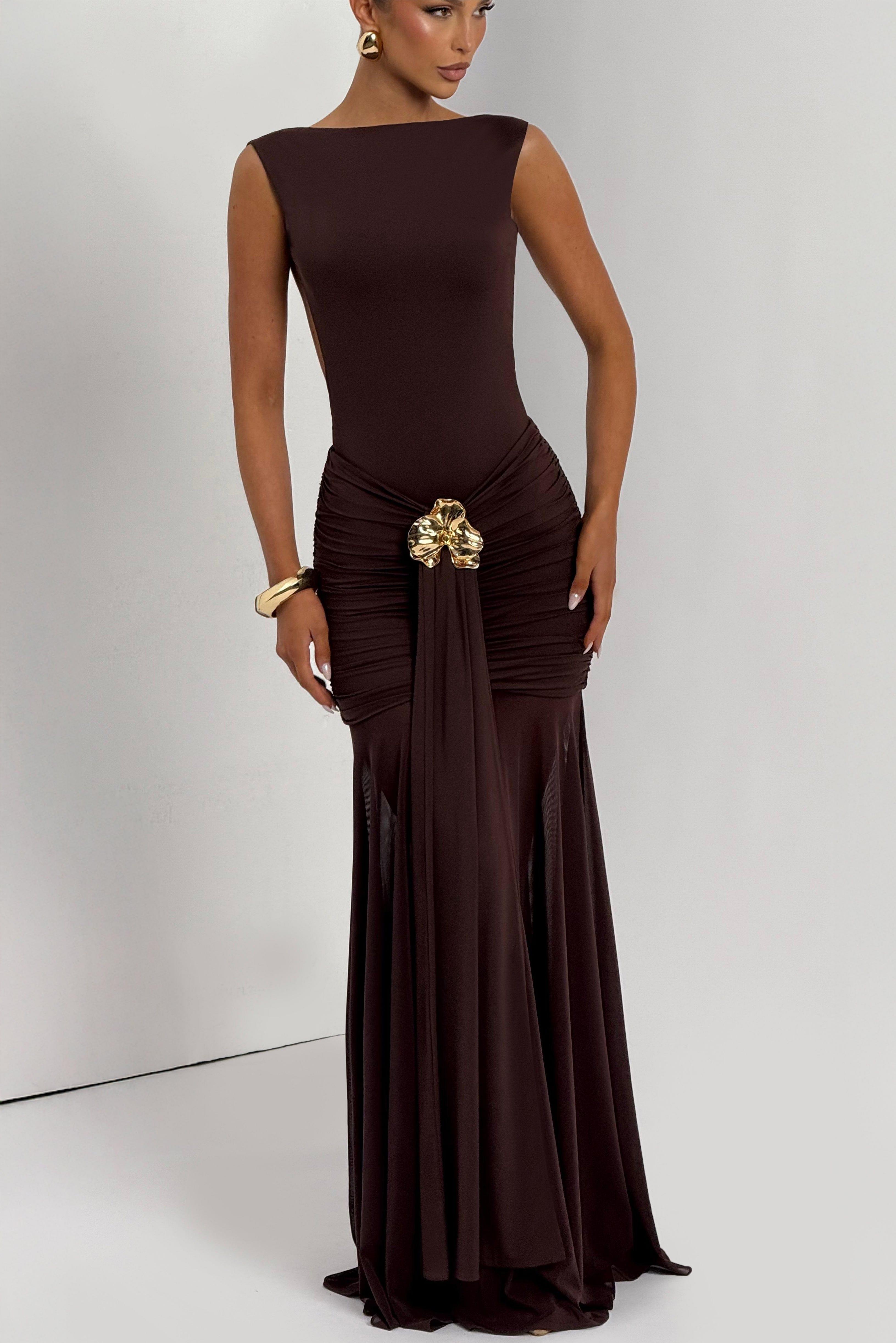 Sleeveless Gathering Metal Decorations Maxi Dress