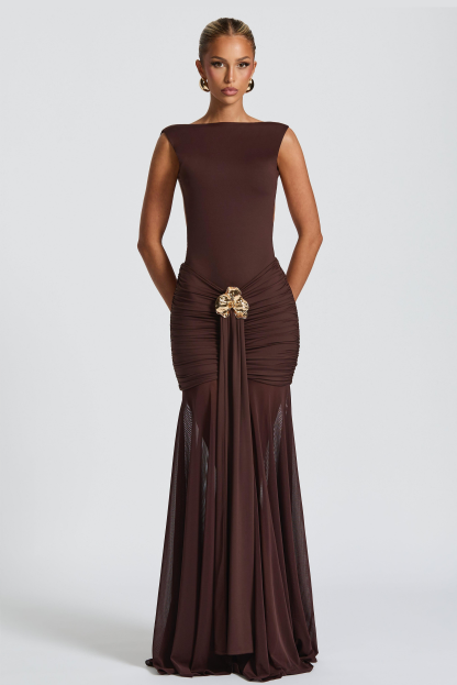 Sleeveless Gathering Metal Decorations Maxi Dress