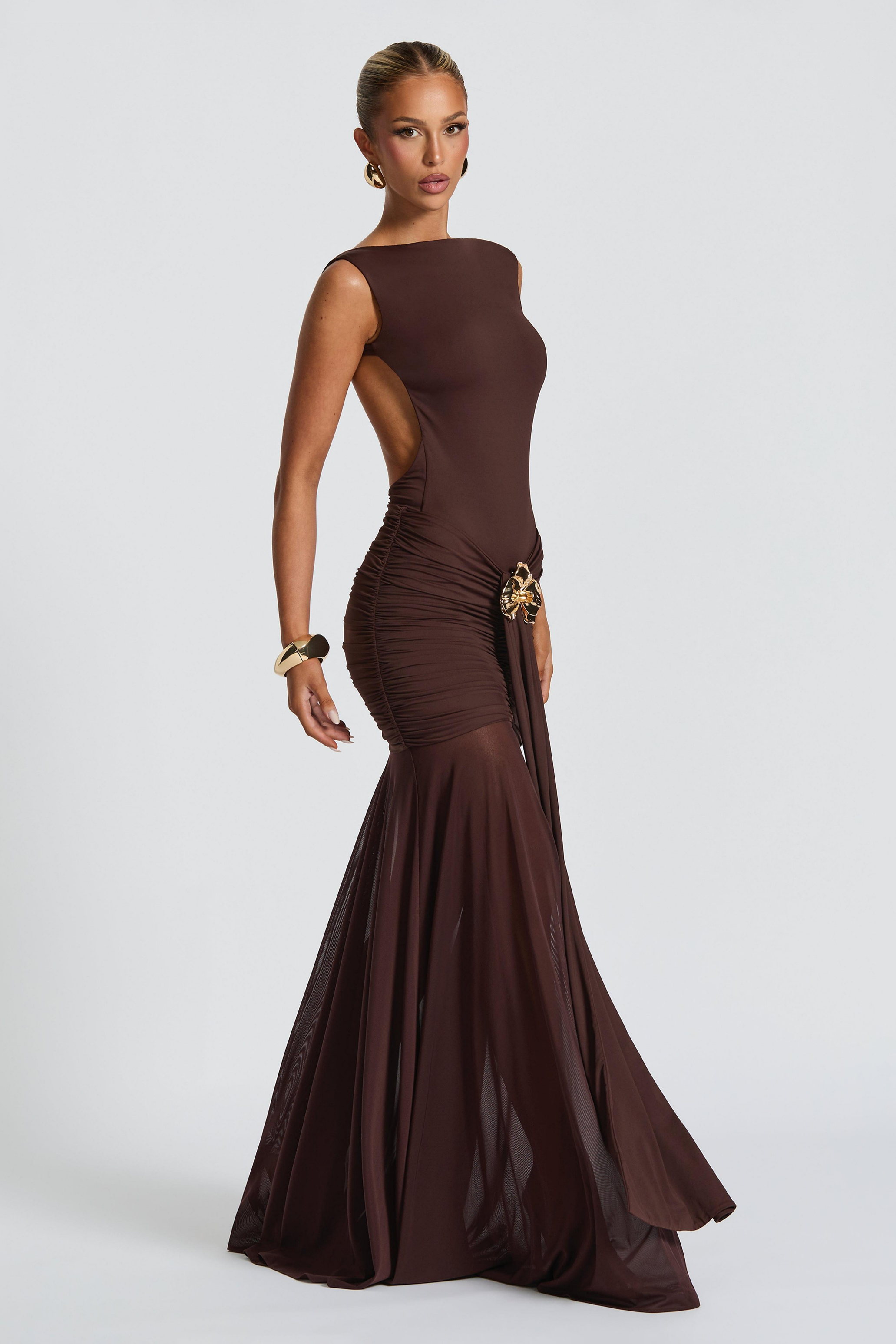 Sleeveless Gathering Metal Decorations Maxi Dress