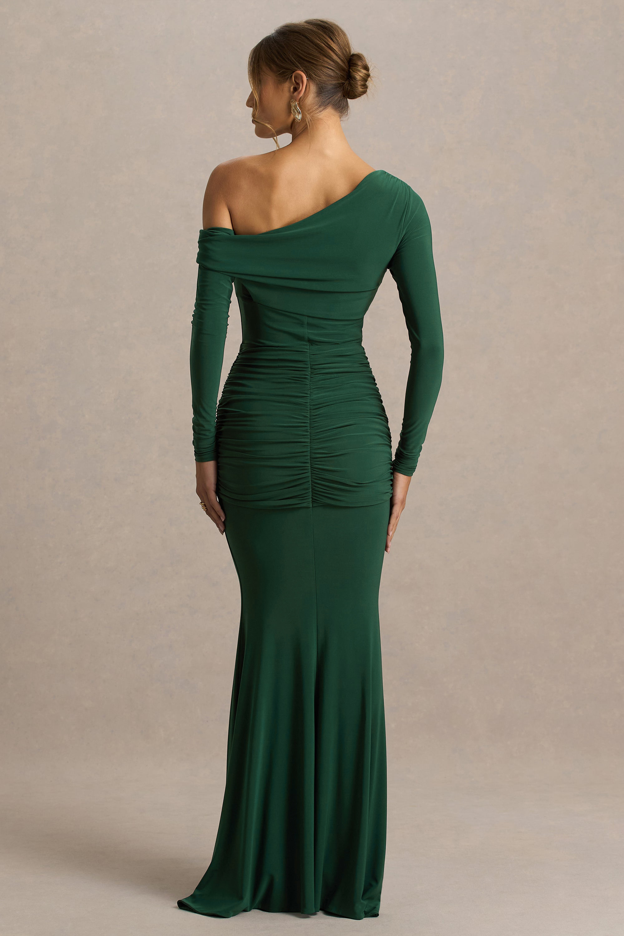 Jersey Skew Collar Gathering Maxi Dress