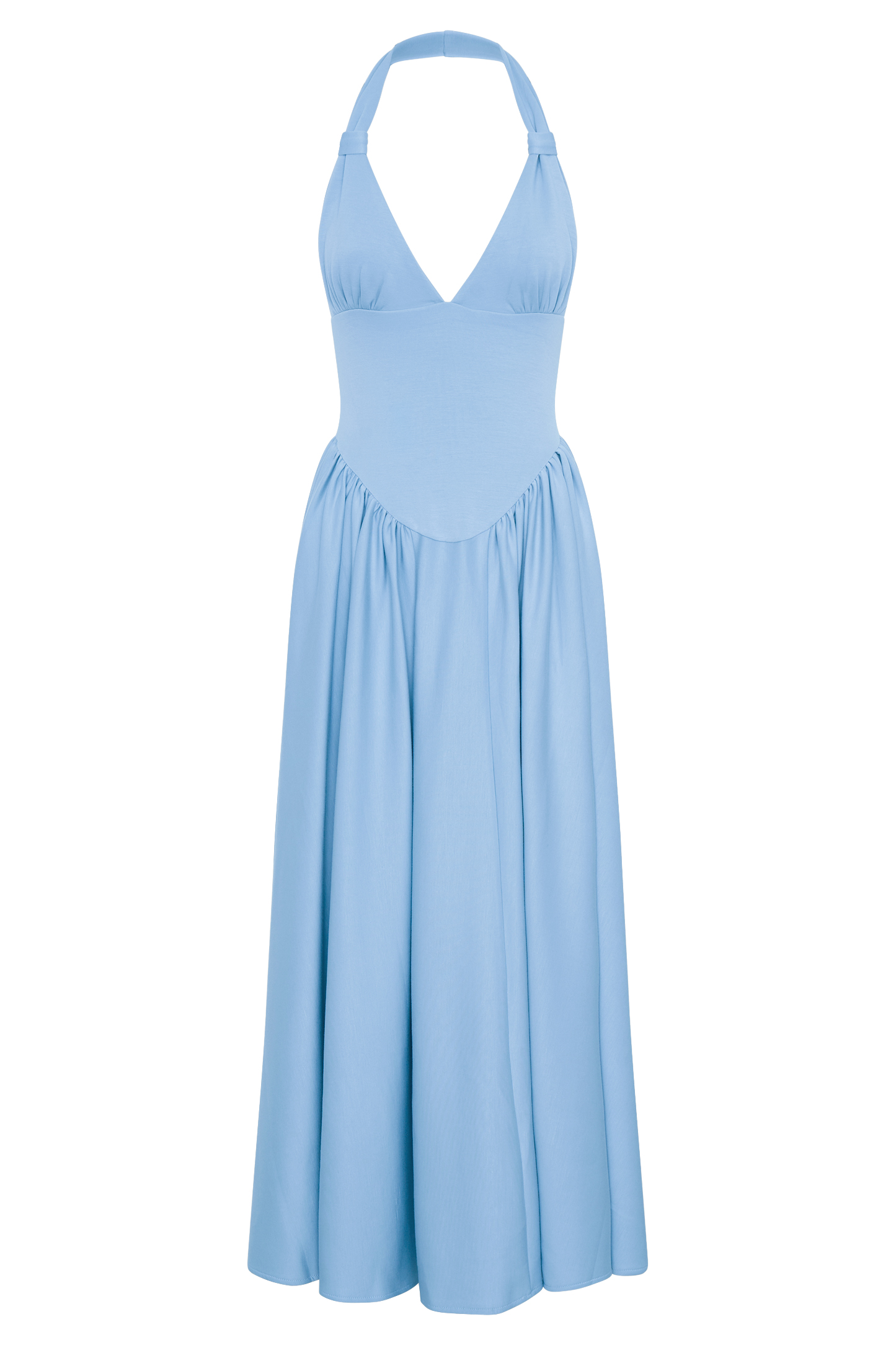 Solid Gathering Halter Neck Midi Dress