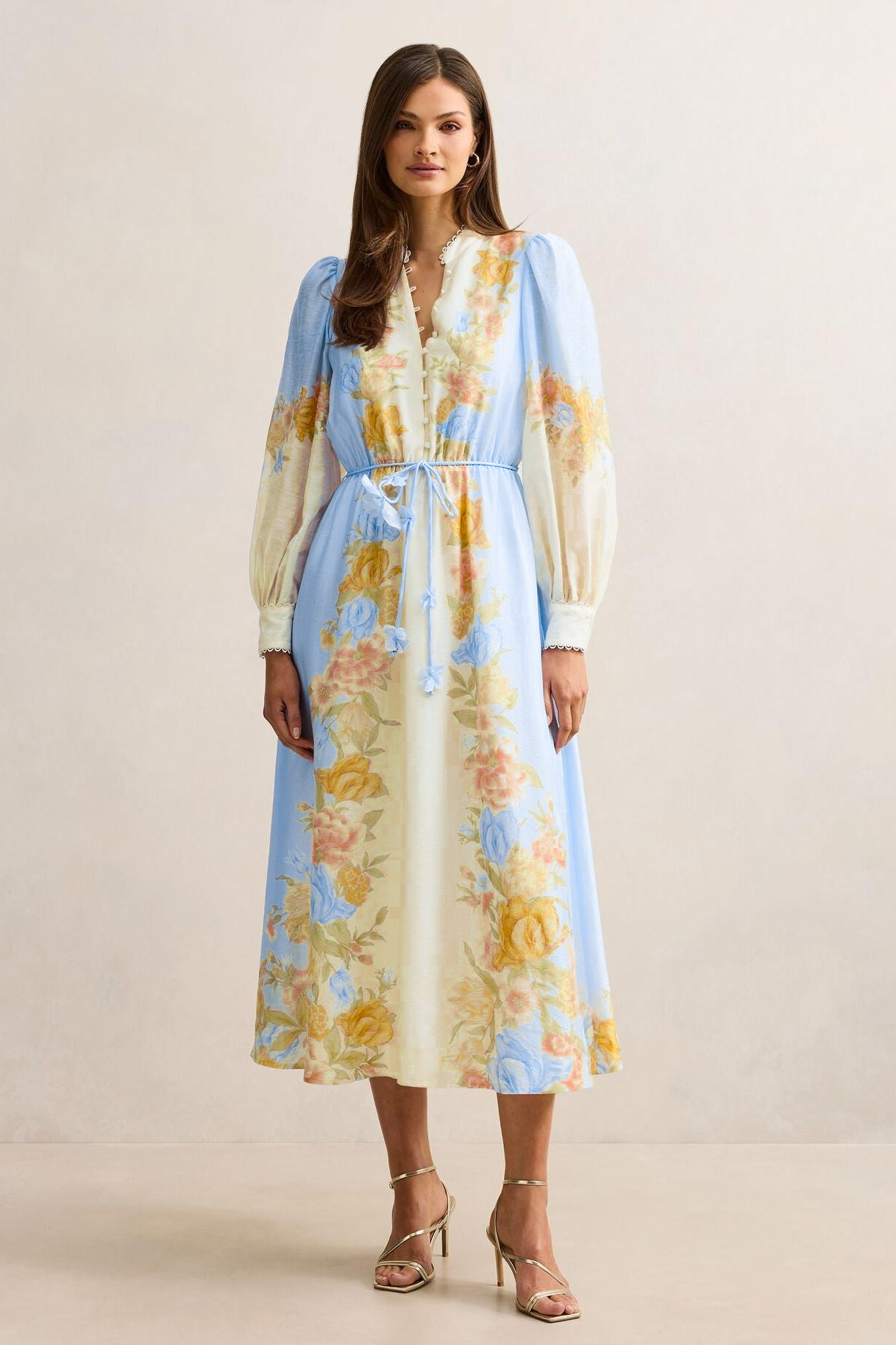Floral Button Long Sleeve Midi Dress