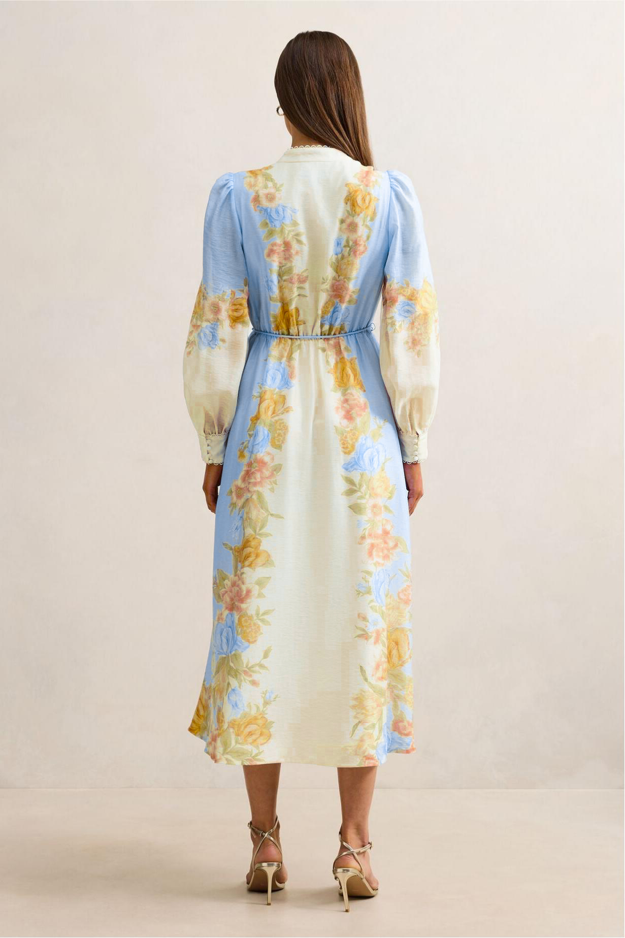 Floral Button Long Sleeve Midi Dress