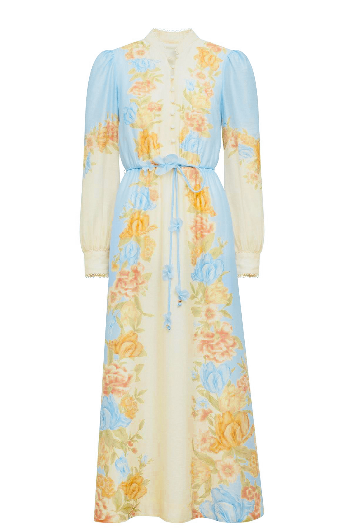 Floral Button Long Sleeve Midi Dress
